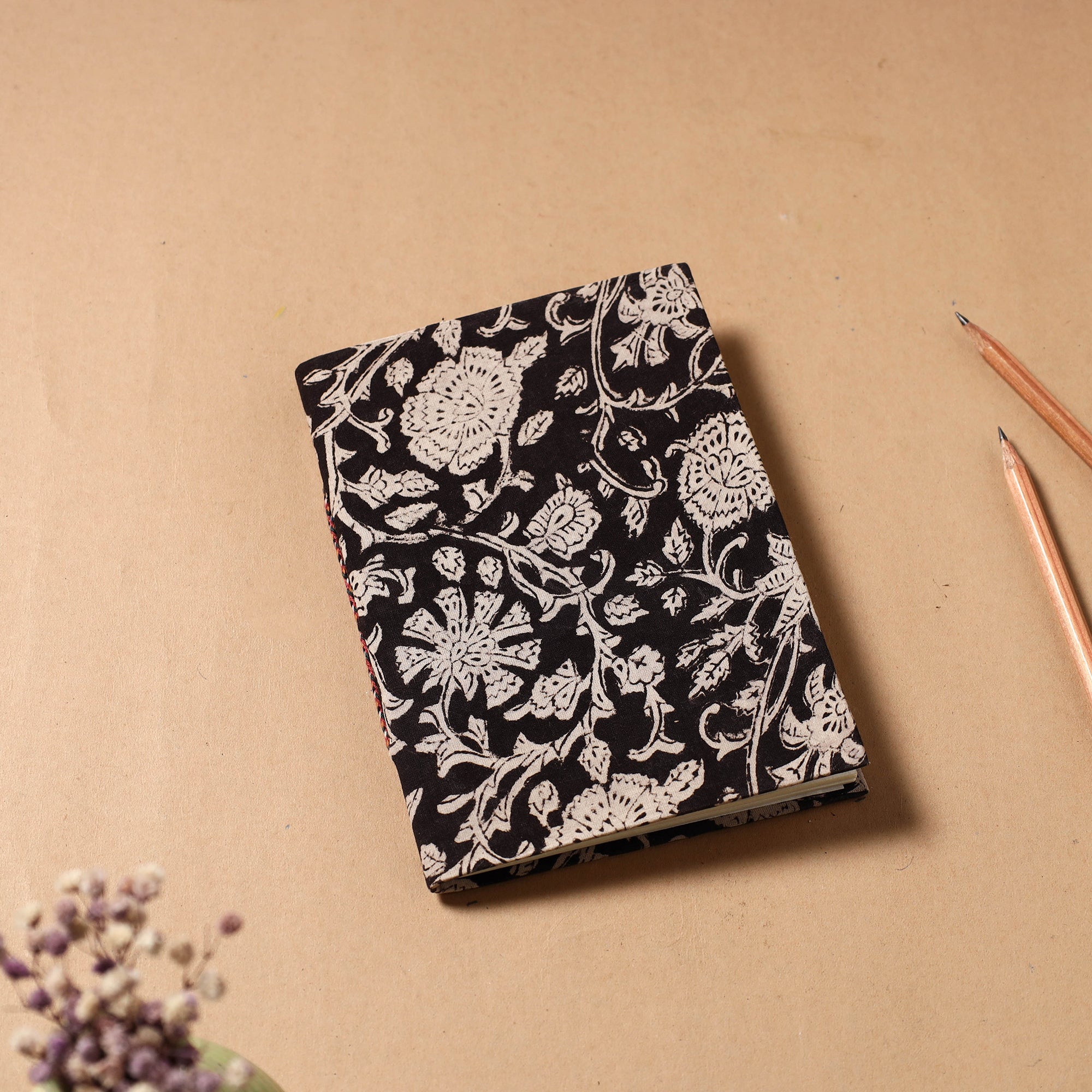 BINDAAS UNLIMITED Black - Bagru Fabric Cover Handmade Paper Notebook (7 x 5 in)