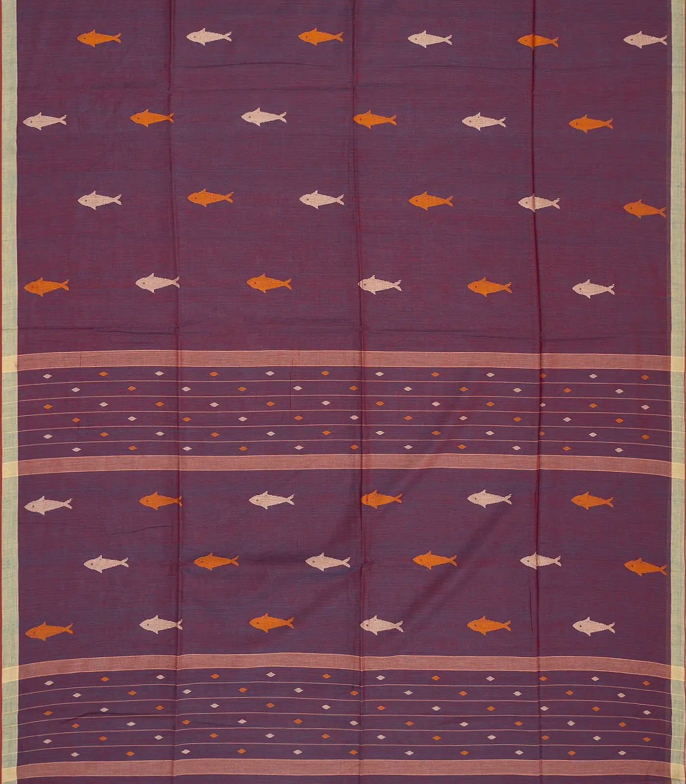 RmKV Lilac Handloom Bengal Cotton Saree With Fish Motifs - view 2