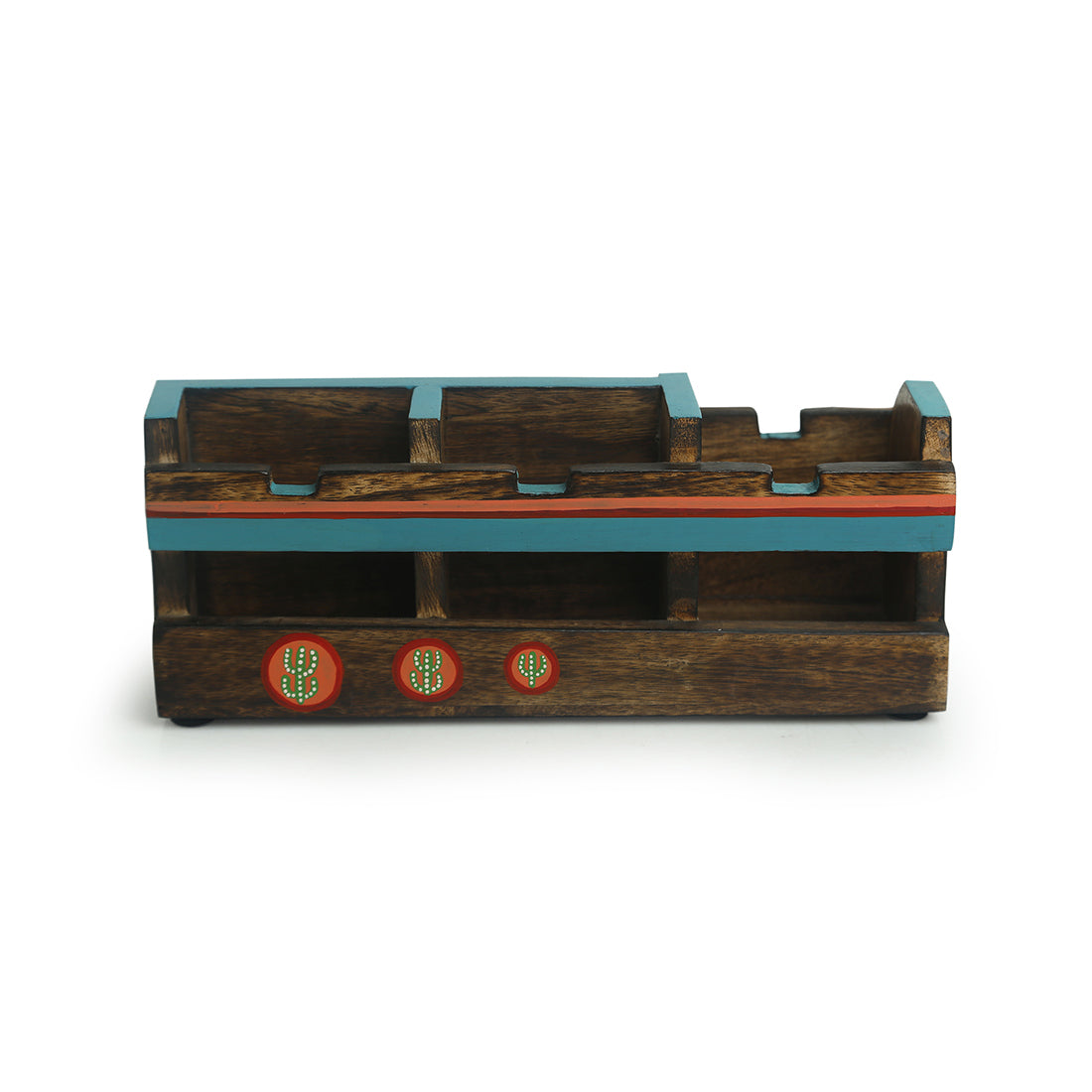EXCLUSIVELANE 'Oasis Spaces' Handpainted Cutlery Holder In Mango Wood (4 Partitions) - view 2