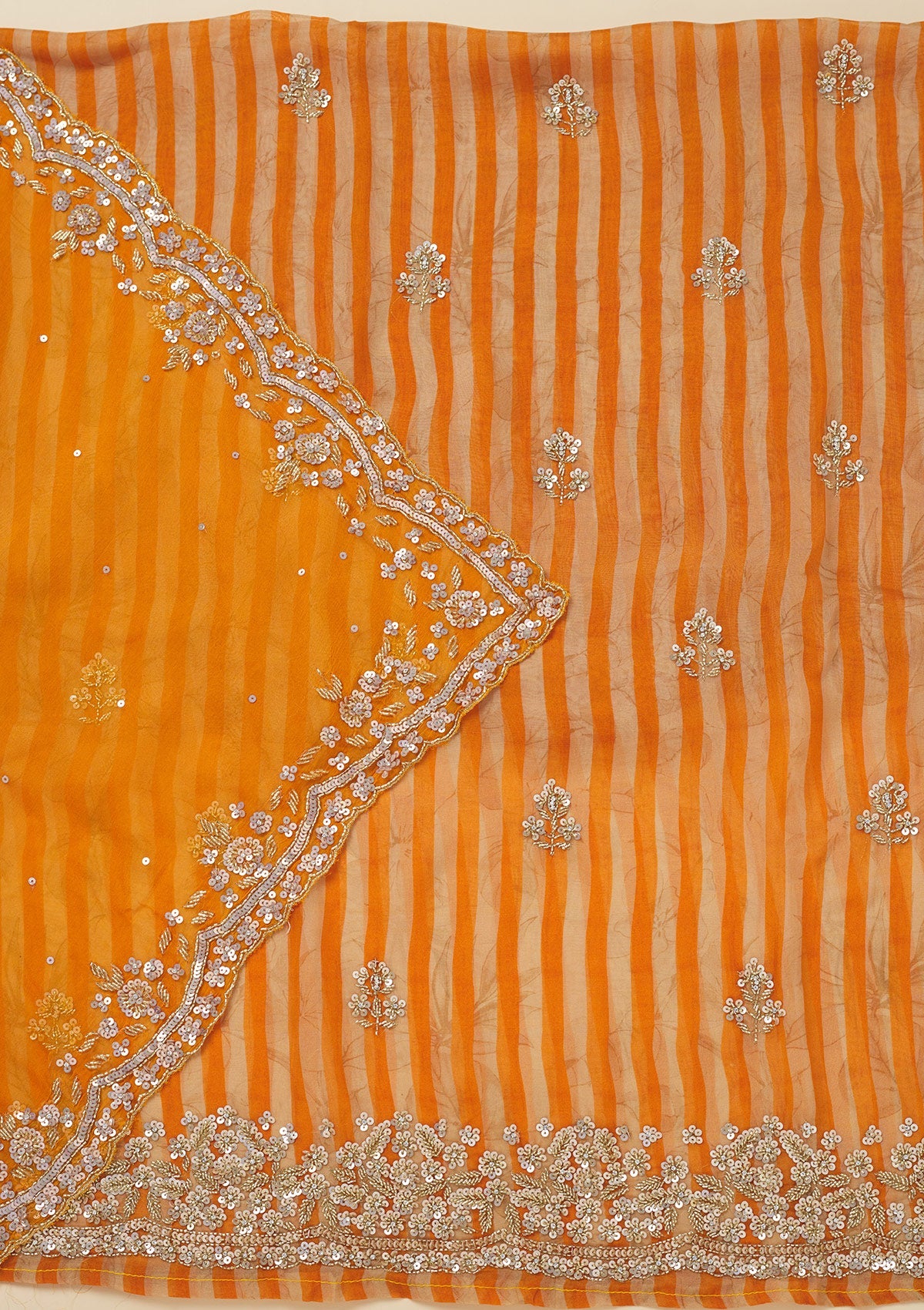 Koskii Orange Cutdana Semi Crepe Unstitched Salwar Suit - view 3