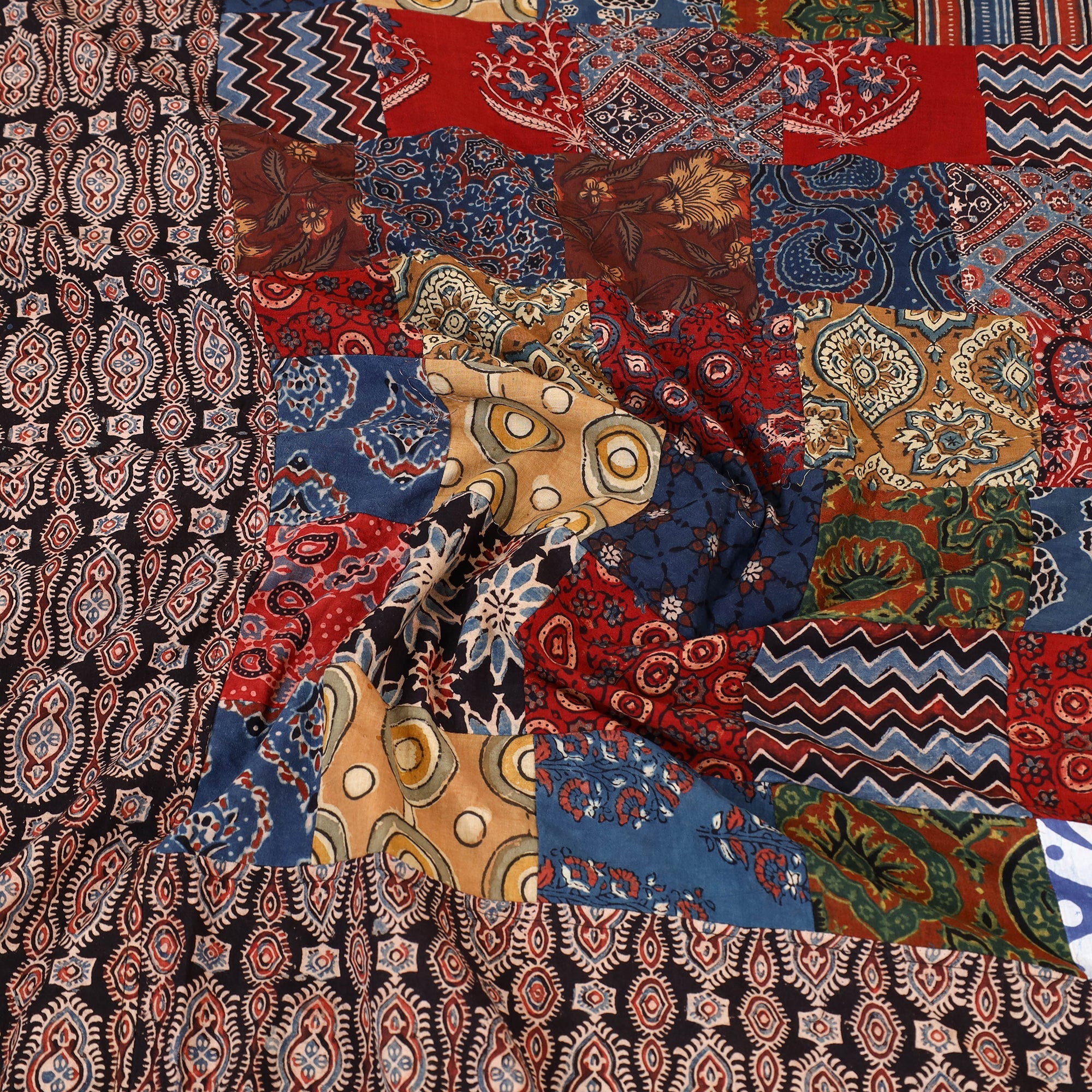 NOORI BAZAR Brown - Patchwork Block Print Ajrakh Cotton Double Bed Sheet Set 07 - view 6