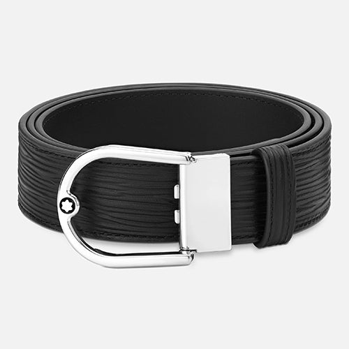 Montblanc Mont Blanc, Horseshoe buckle printed black/plain black 35mm reversible leather belt