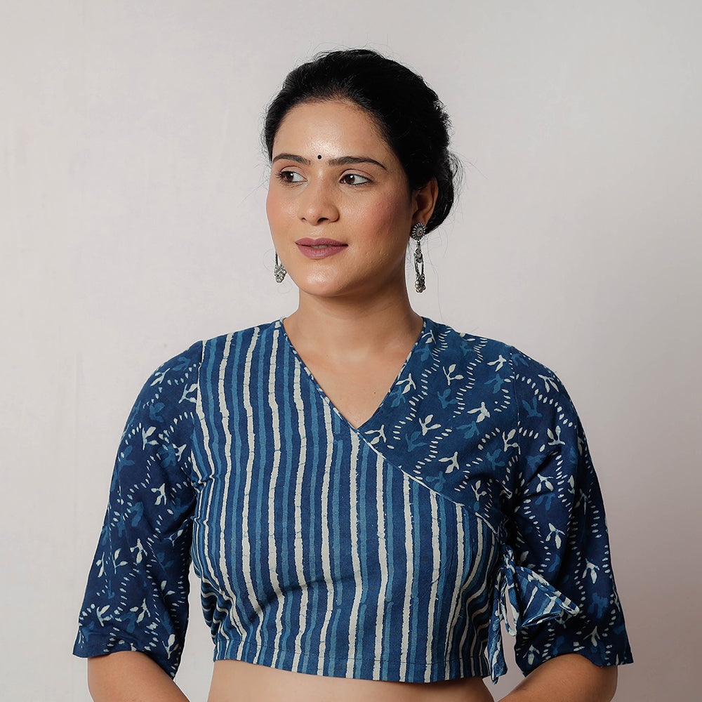 ITOKRI CASUALS Blue - Bagru Dabu Block Printed Cotton Stitched Blouse