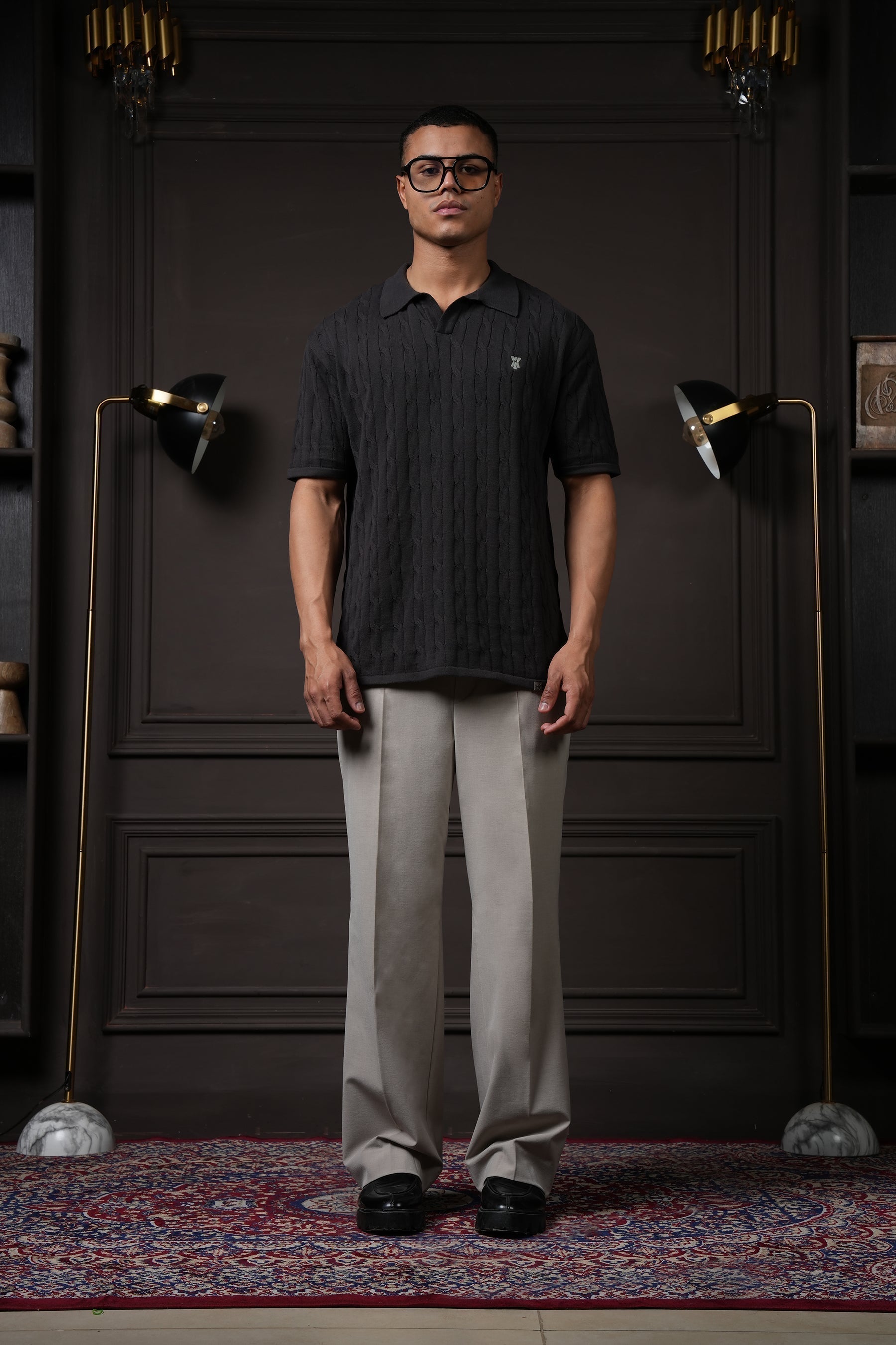 Y*all Pristine Cable Knit Polo - Shadow - view 2