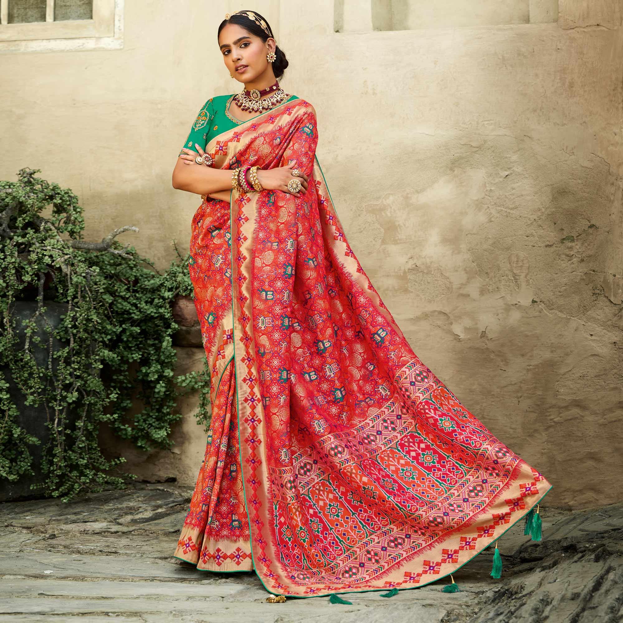 Peachmode Multicolor Festive Wear Woven Silk Saree