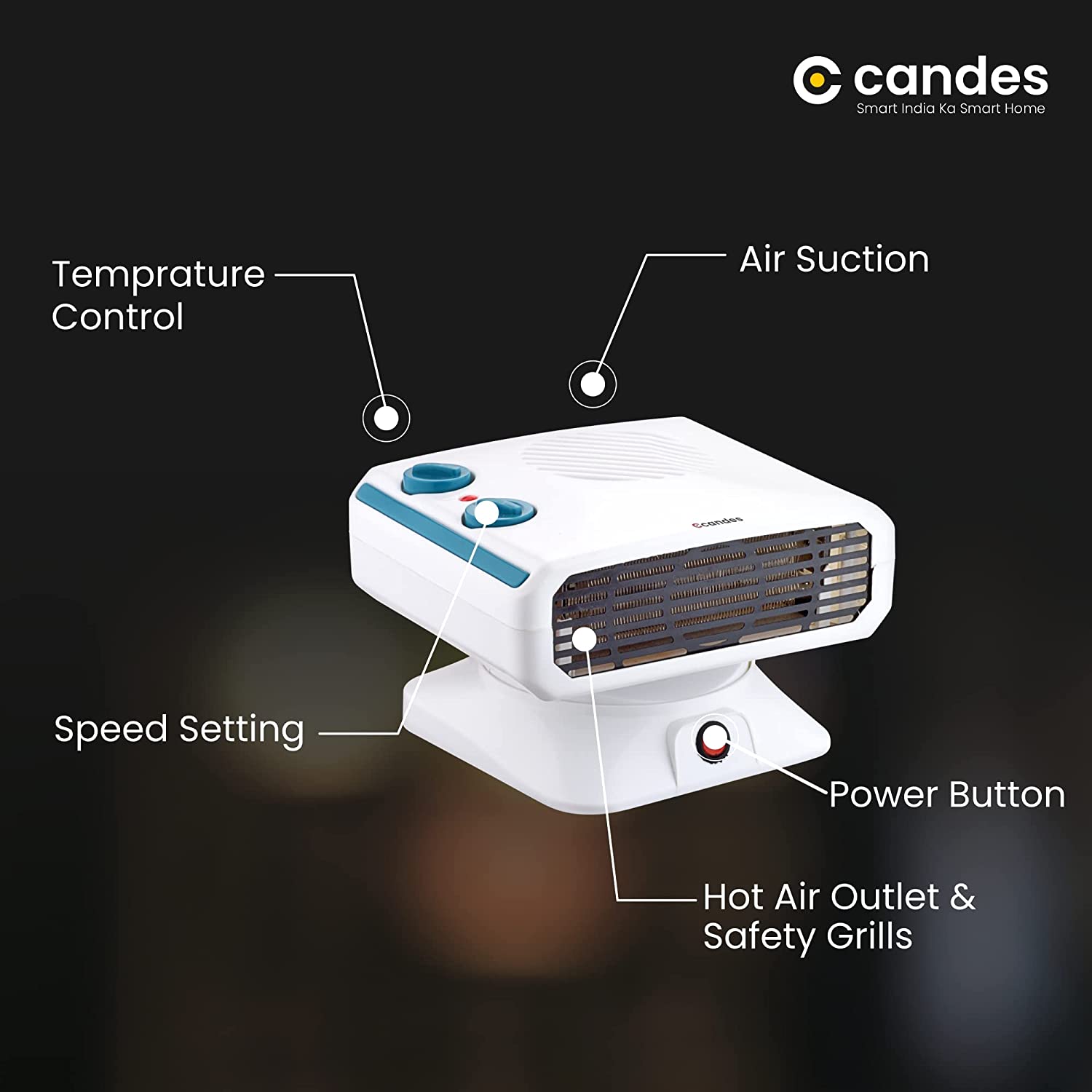 Candes Gloster All in One Silent Blower Fan Room Heater, 2000 W (White) - view 4