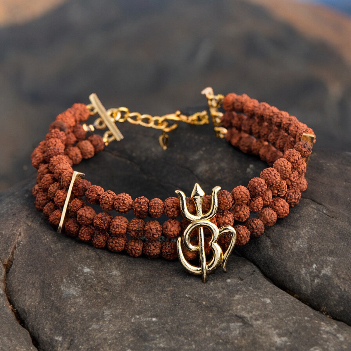 Trident om bracelet – Soultheory Gold Plated Rudraksha Trident & OM Bracelet