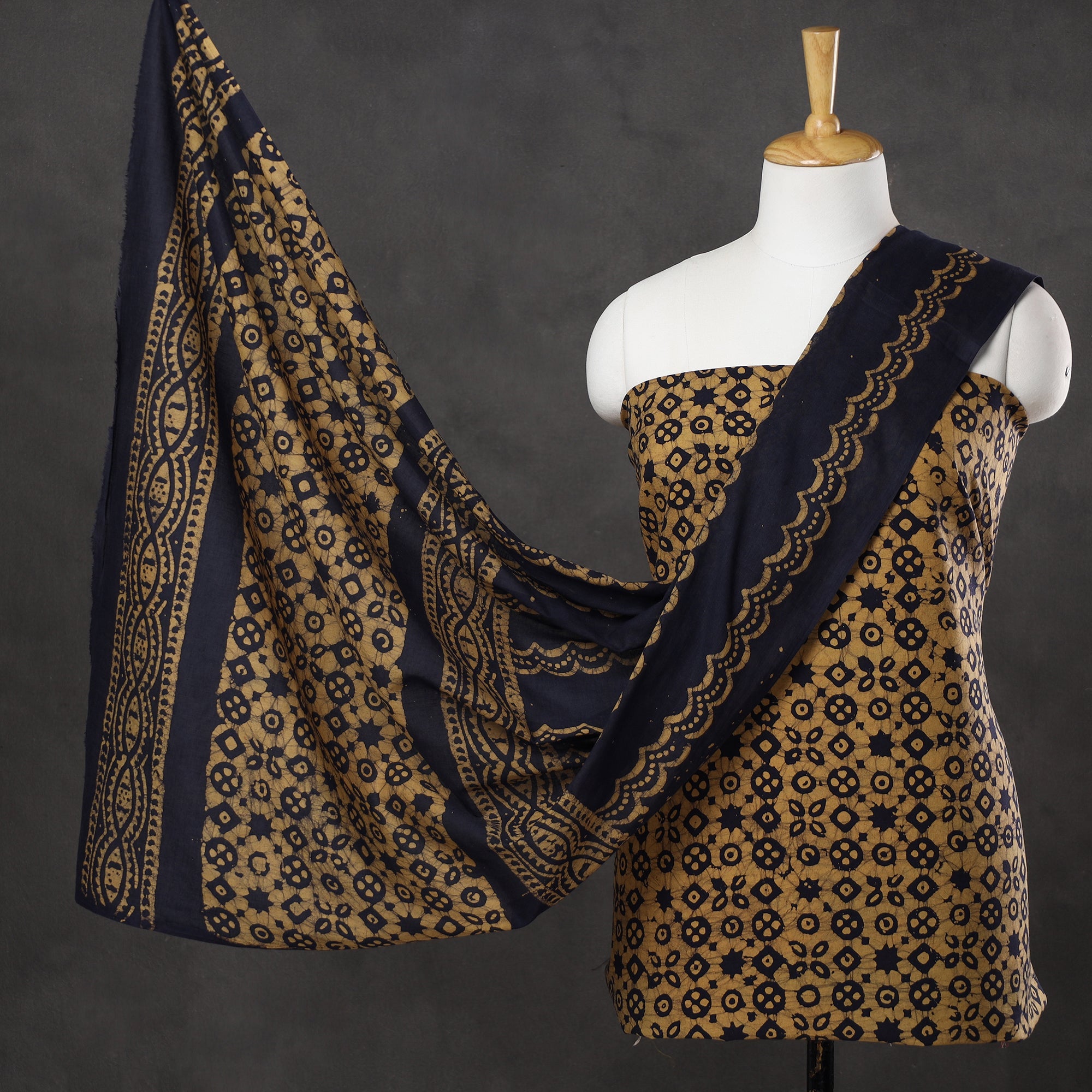 KACHCHH JI CHHAAP Brown - 3pc Cotton Kutch Batik Print Dress Material 09