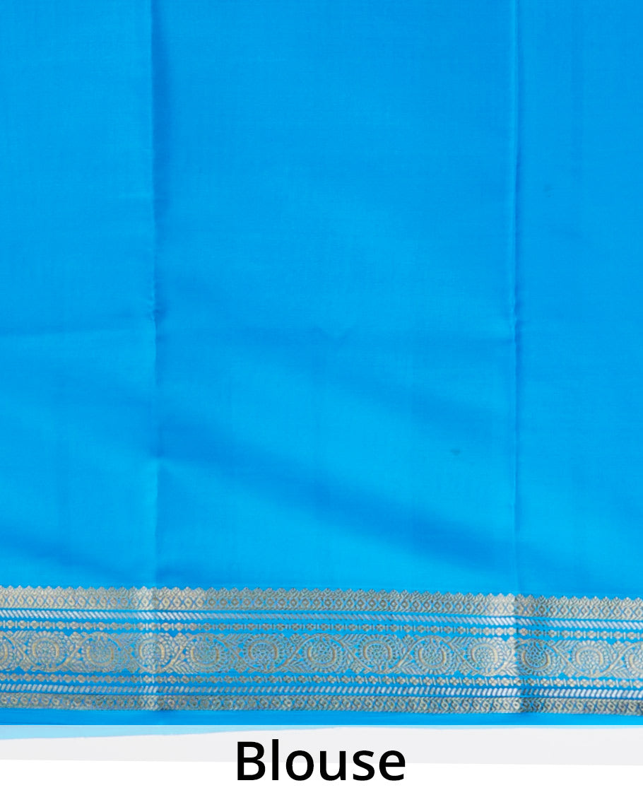 Pothys Blue checked with floral motifs mysore silk saree & traditional zari border - view 4