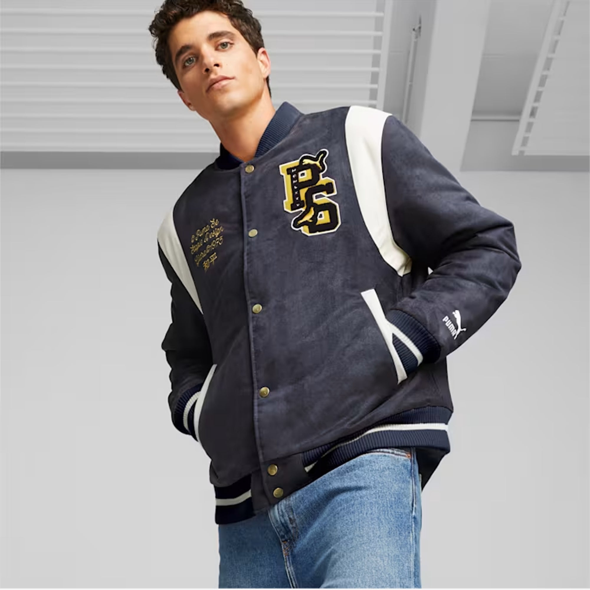 Puma | PUMA x STAPLE VARSITY JACKET { NEW NAVY - view 2
