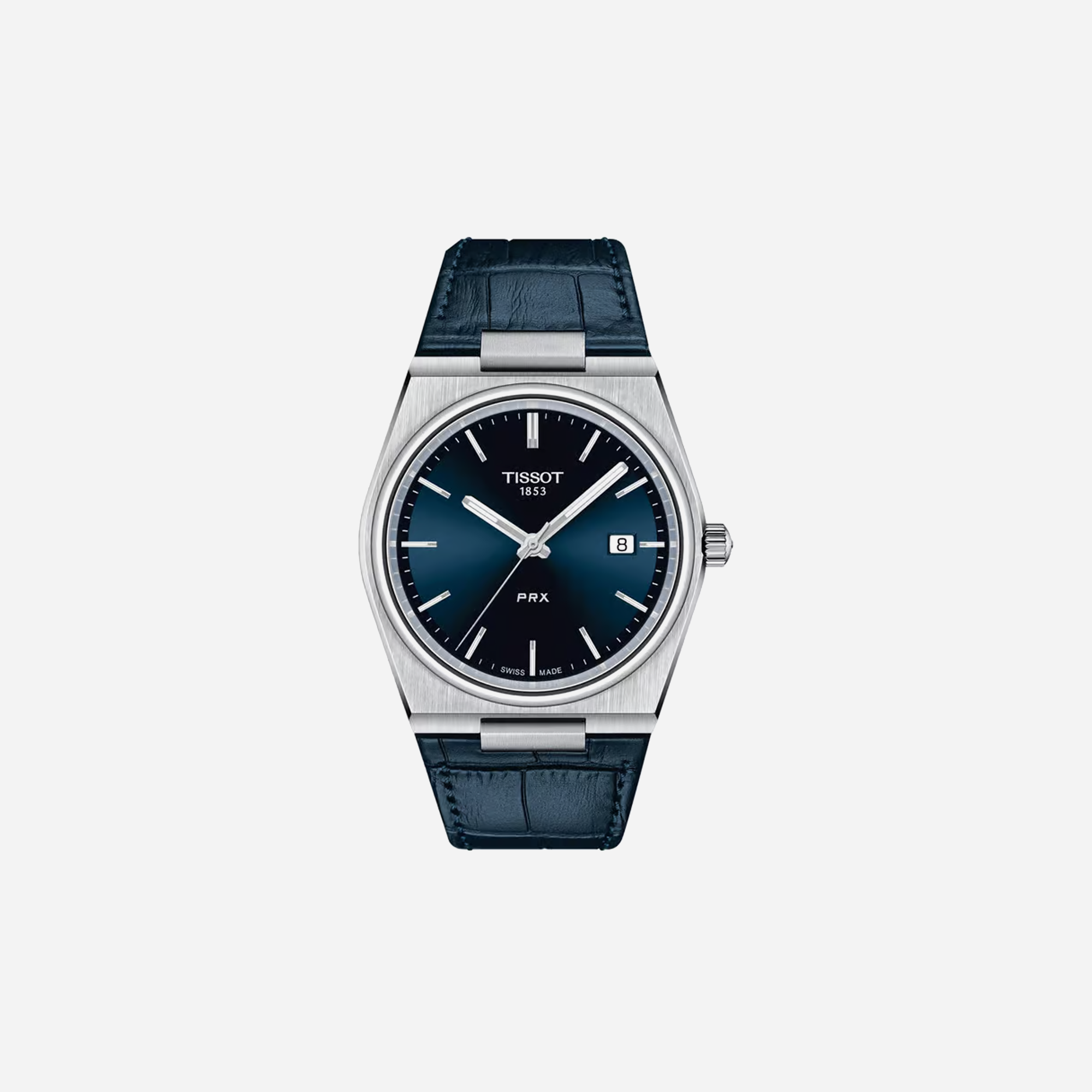 Tissot PRX Blue Dial 40mm Stainless Steel Quartz Watch with Leather Strap