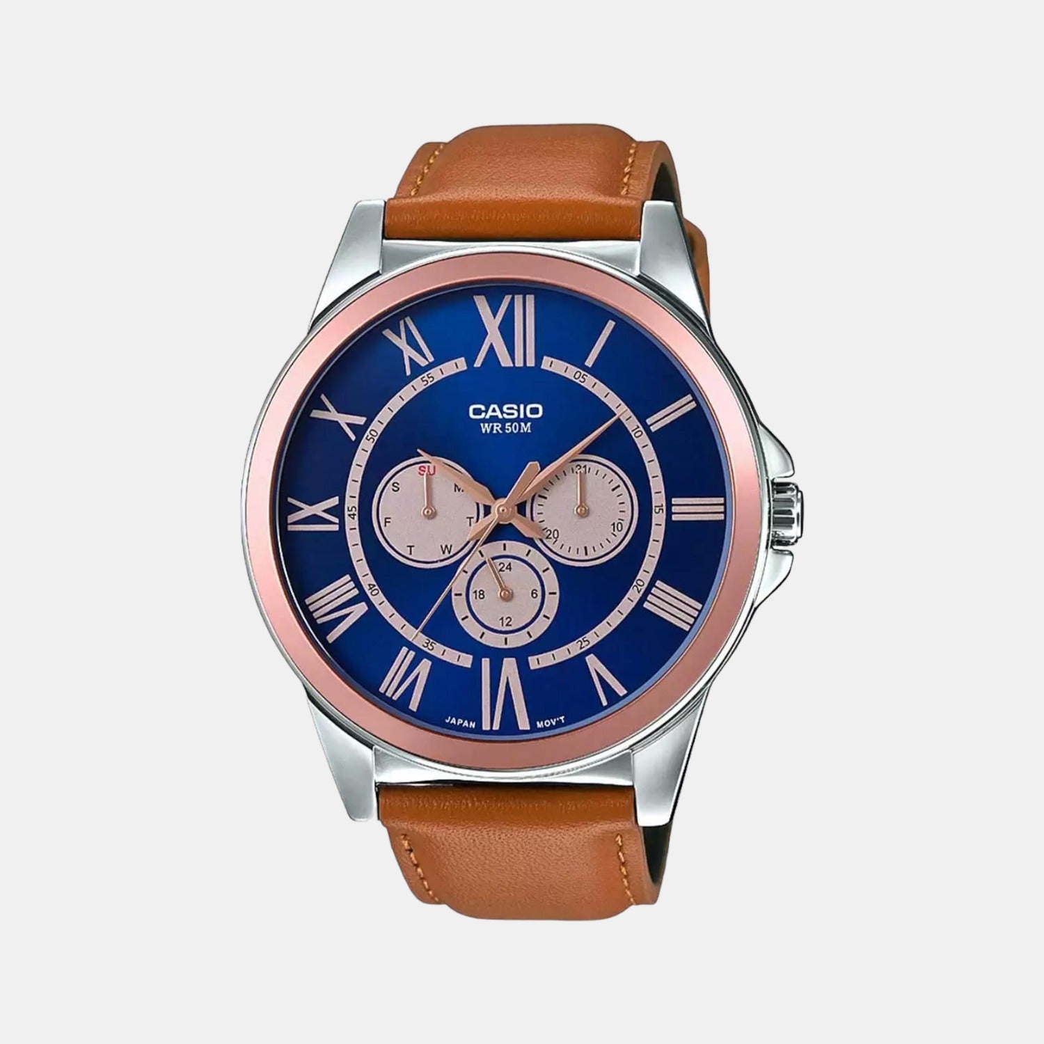Casio Enticer Men Quartz Blue Dial Chronograph Leather Watch A1527