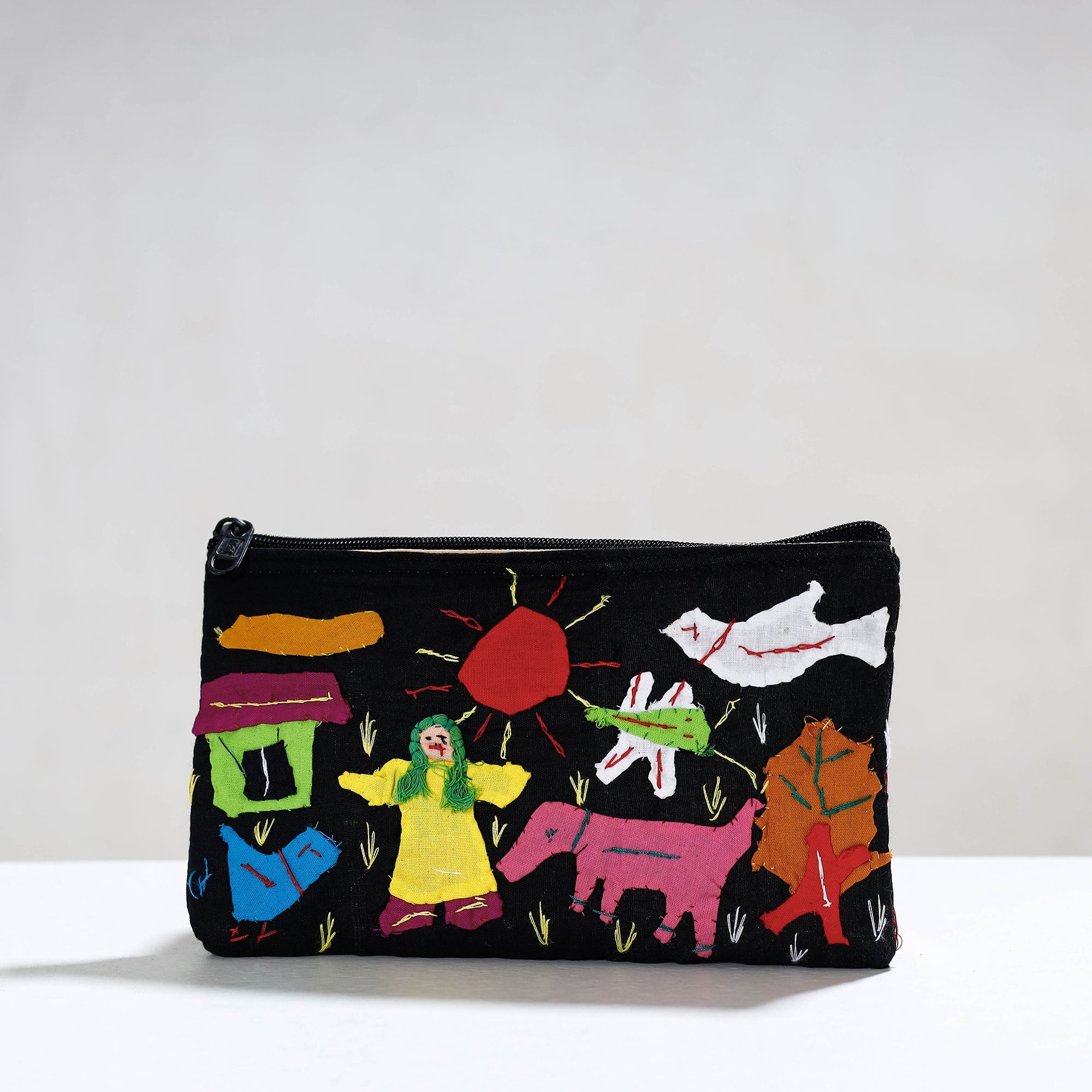 ASHOKA ASSEMBLE - CELEBRATING CRAFTS OF ODISHA Black - Pipli Applique Work Cotton Cosmetic Pouch