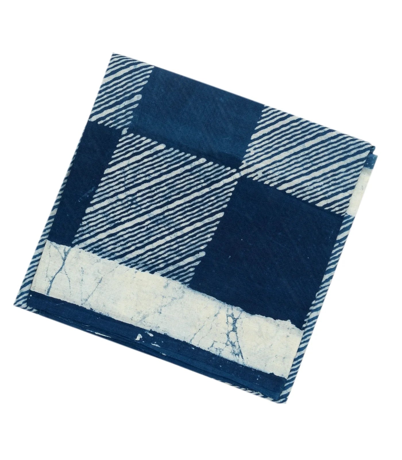 RmKV Indigo Woven Jaipur Cotton Saree Printed With White Diagonal Stripes
