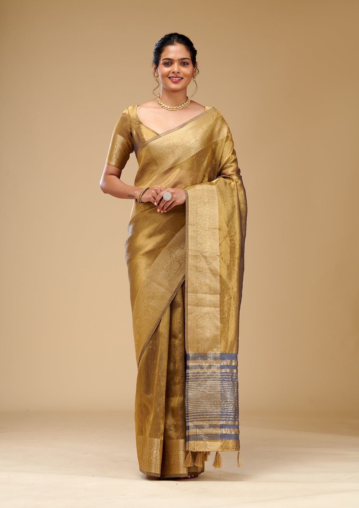 Koskii Mehendi Zariwork Tissue Saree – Women's