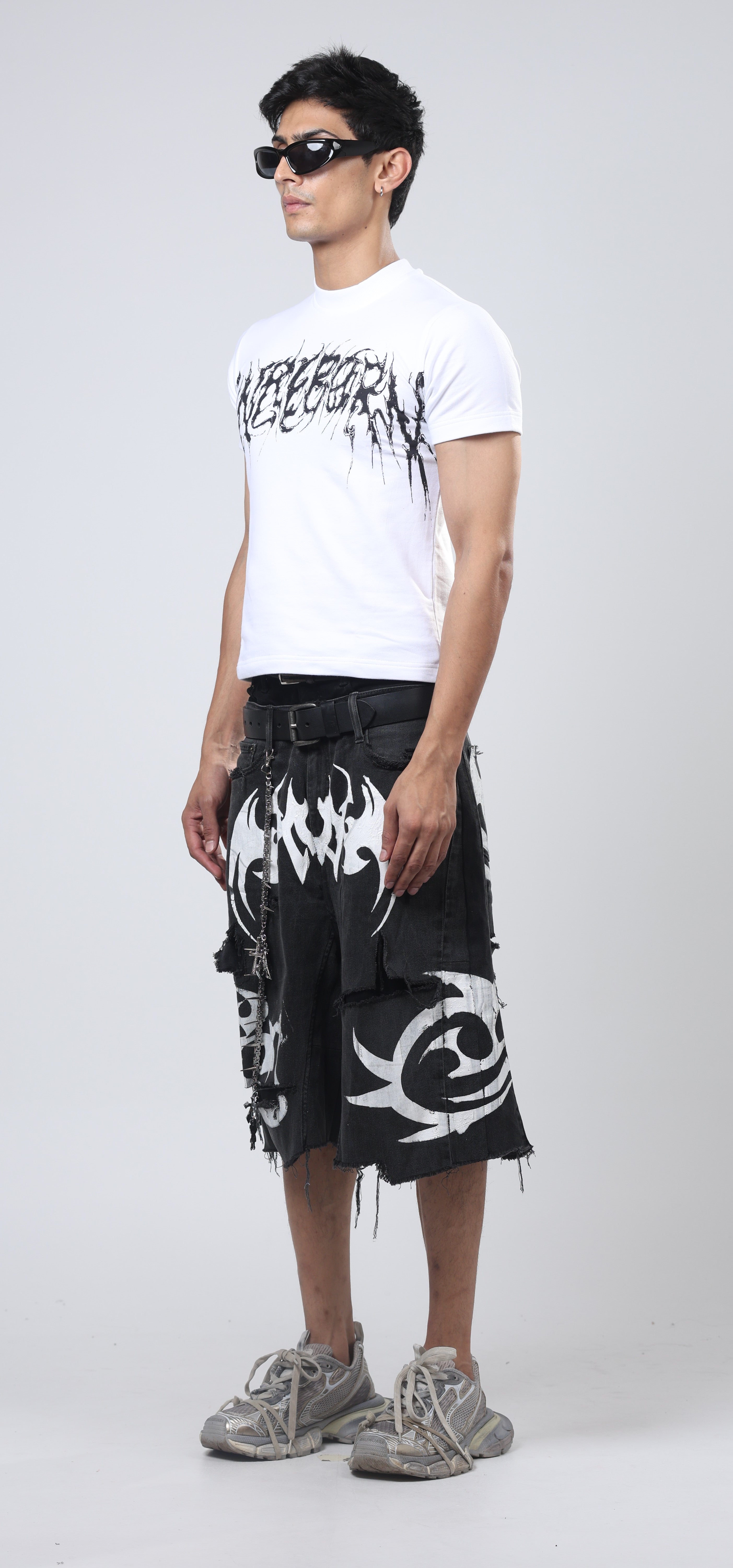 Unreborn Project Nu Metal Denim Jorts Double Belt Black - view 4
