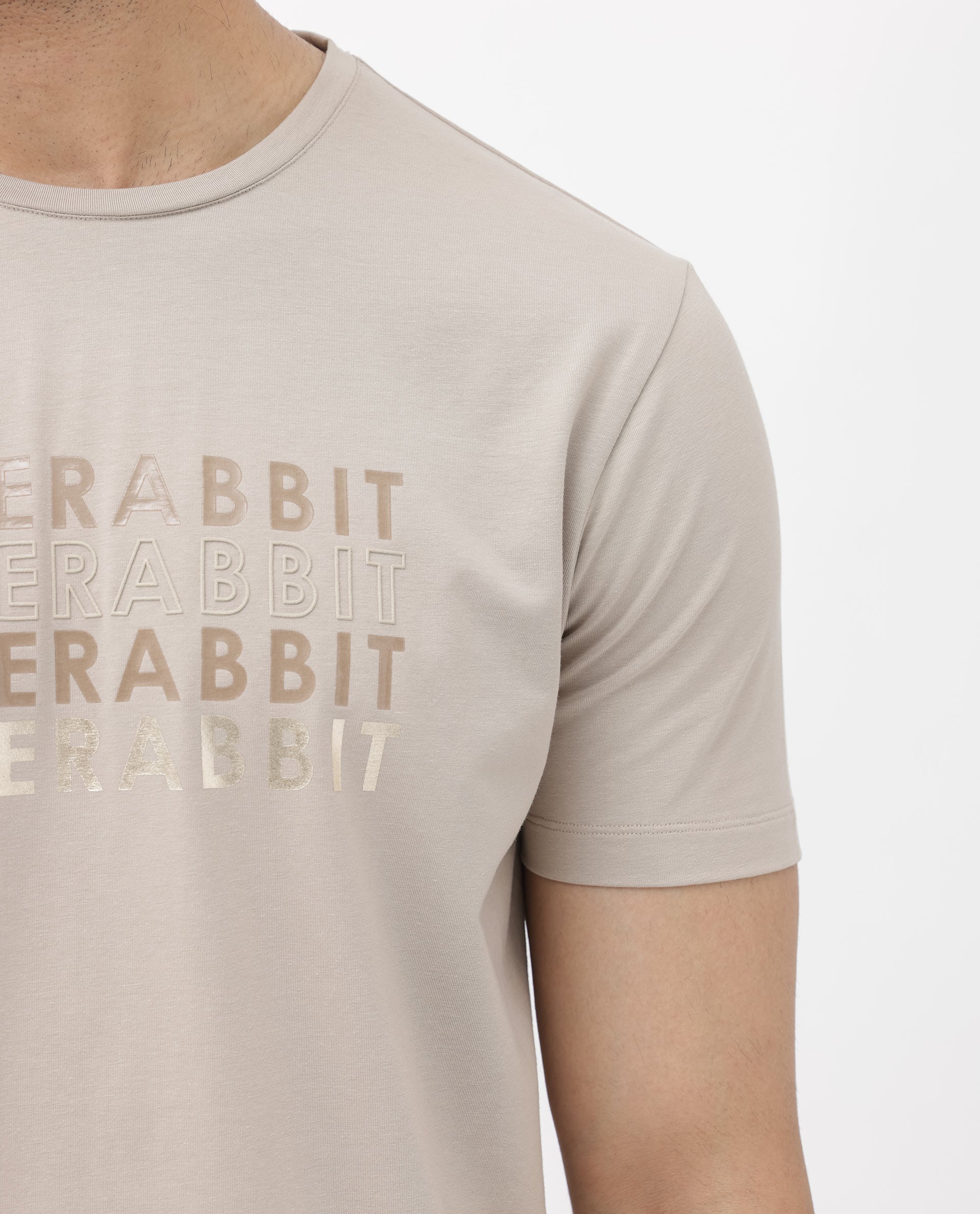 Rare Rabbit Men's Callum Beige Cotton Lycra Fabric Half Sleeves Graphic Statement Print T-Shirt - view 4