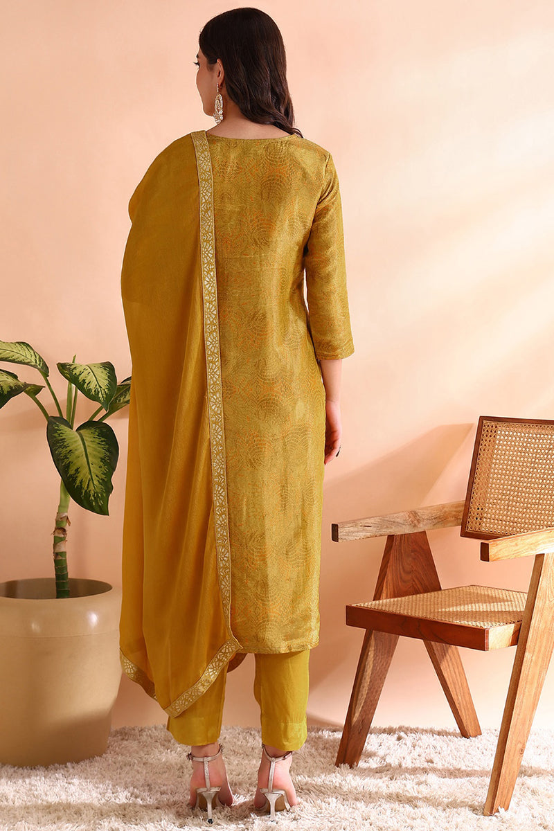 Ahika Mustard Yellow Silk Blend Abstract Woven Design Straight Trouser Bottom Suit Set PKSKD2583 - view 5