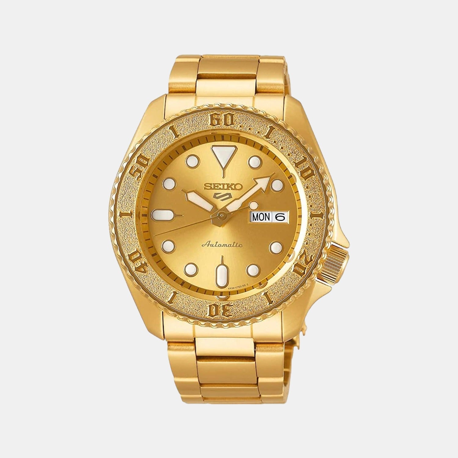 Seiko 5 Sports Men Automatic Gold Dial Analog Stainless Steel Watch SRPE74K1