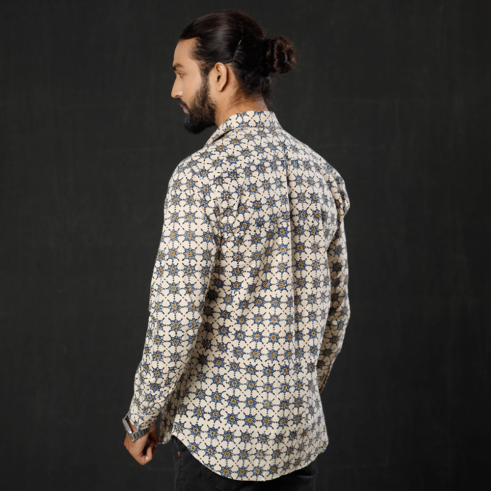ITOKRI CASUALS Beige - Geometric Buta Ajrakh Block Printed Cotton Men Full Sleeve Shirt - view 5