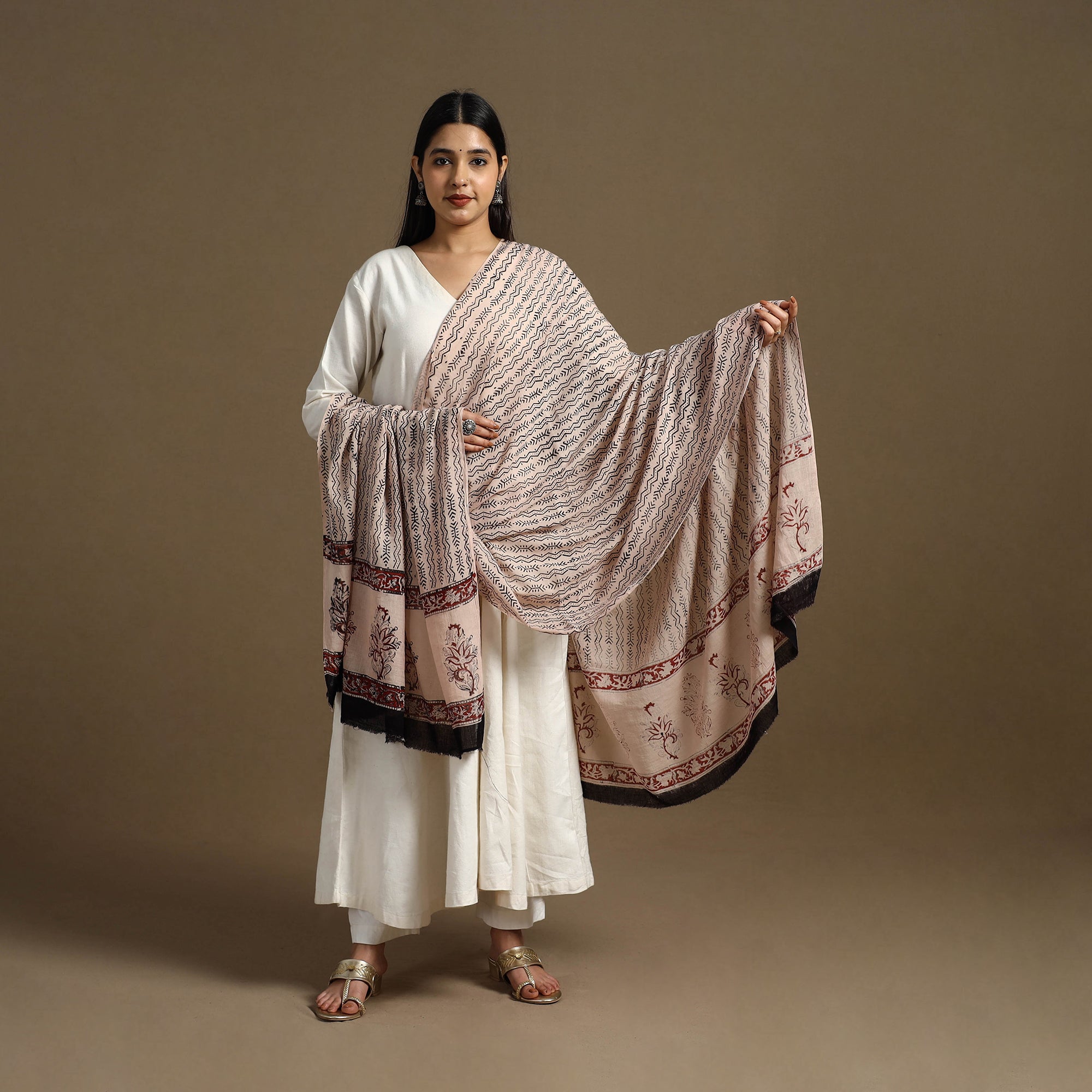 ARTISAN HAND BLOCK PRINTS Beige - Block Print Mul Cotton Bagru Dupatta 26