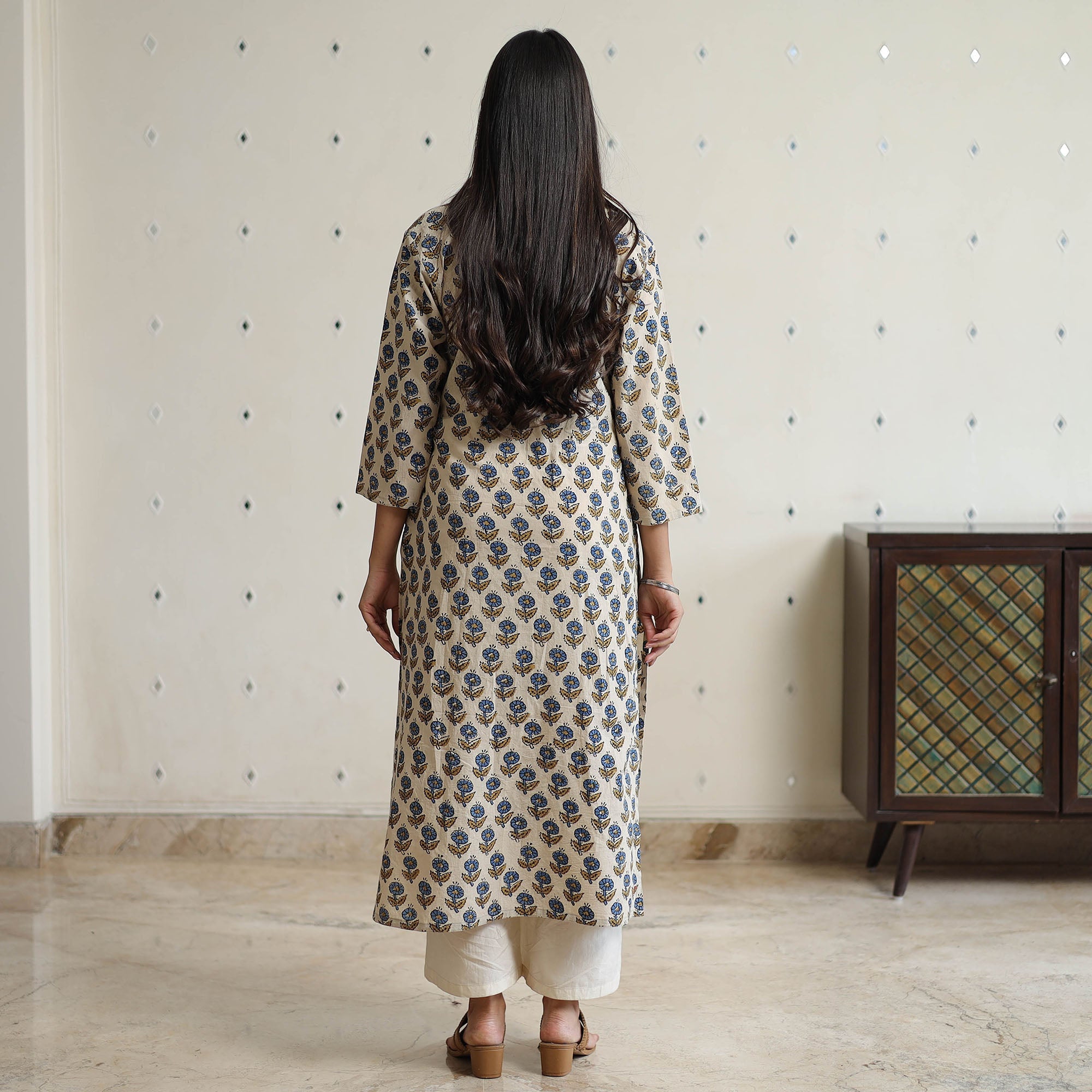 ITOKRI CASUALS Beige - Ajrakh Block Printed Cotton Long Straight Kurta 45 - view 4