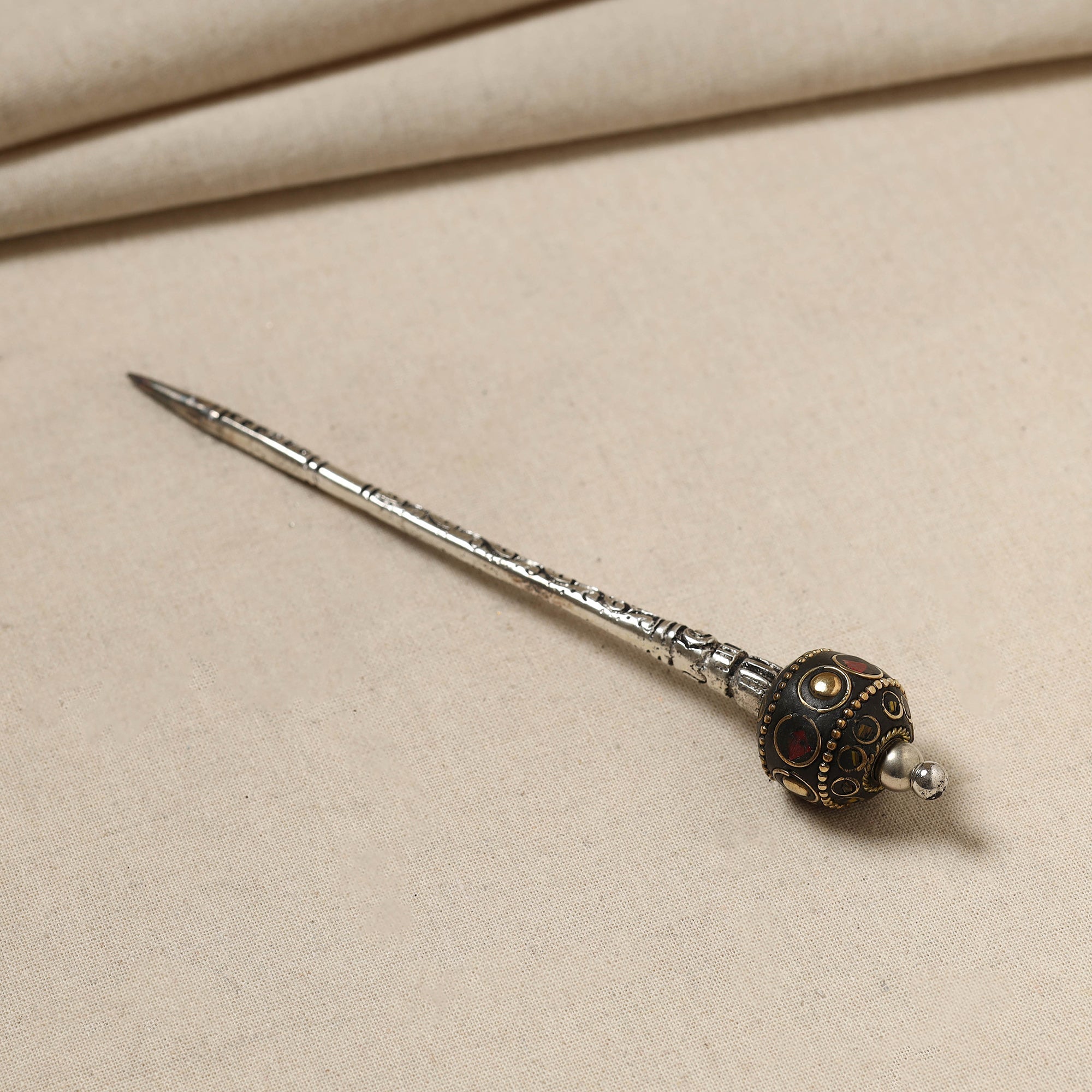 WHITE RIVER STORIES Antique Finish Oxidised German Silver Juda Stick - view 2