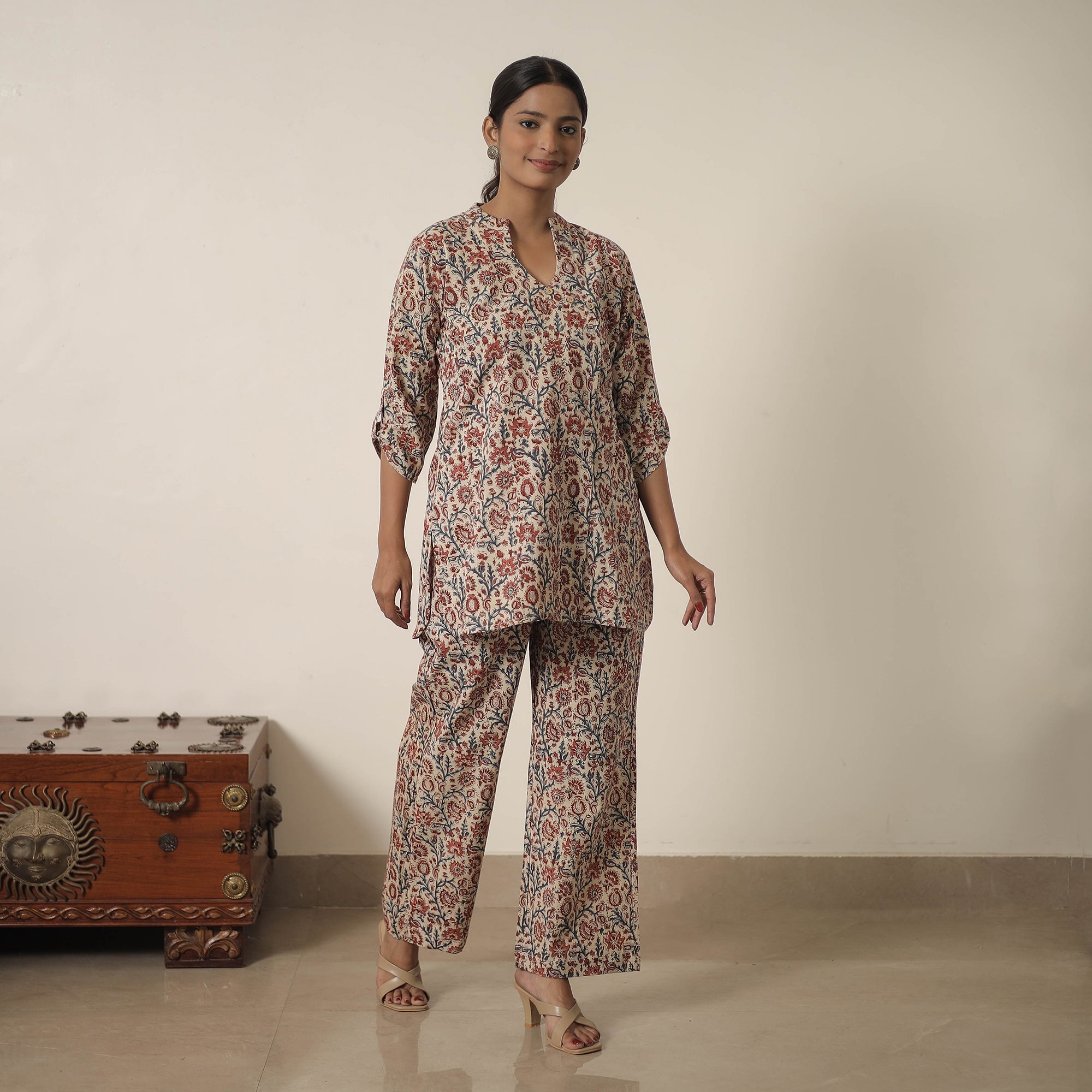 ITOKRI CASUALS Beige - Block Printed Cotton Kalamkari Co-ord Set 13