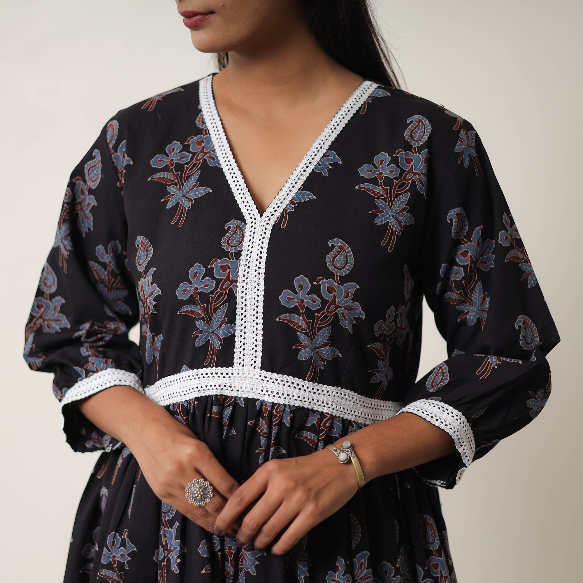 ITOKRI CASUALS Black - Hand Block Print Cotton Tiered Ajrakh Dress 18 - view 6