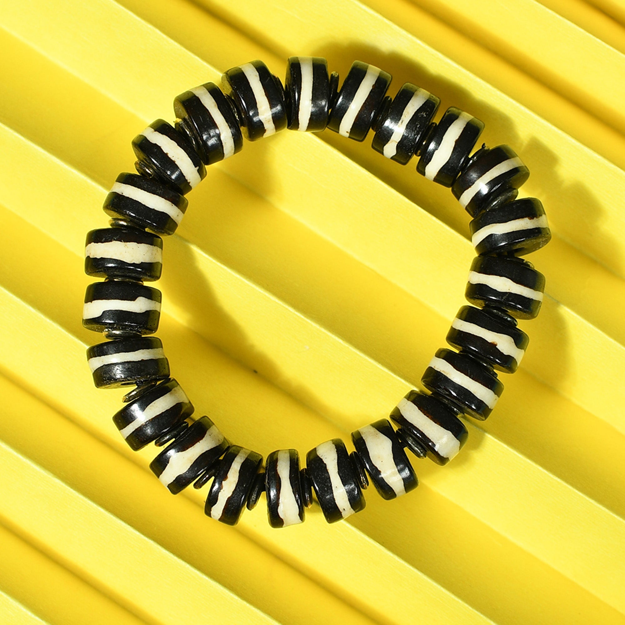 Black & White Beaded Stretchable Bracelet by Bamboo Tree Jewels - view 3