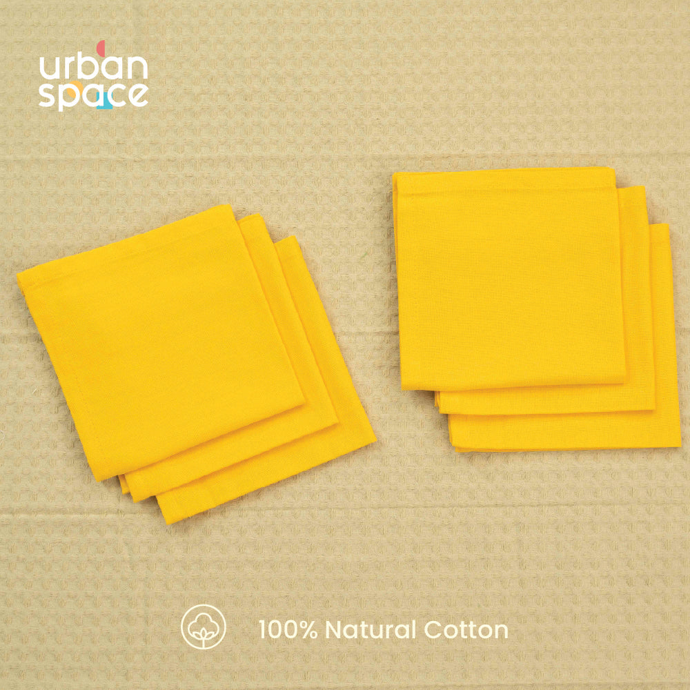 Urban Space -Home Furnishing Store 100% Cotton Multipurpose Kitchen Napkins, Dining Table Napkins, Machine Washable & Reusable - Set of 6 - Yellow - view 2