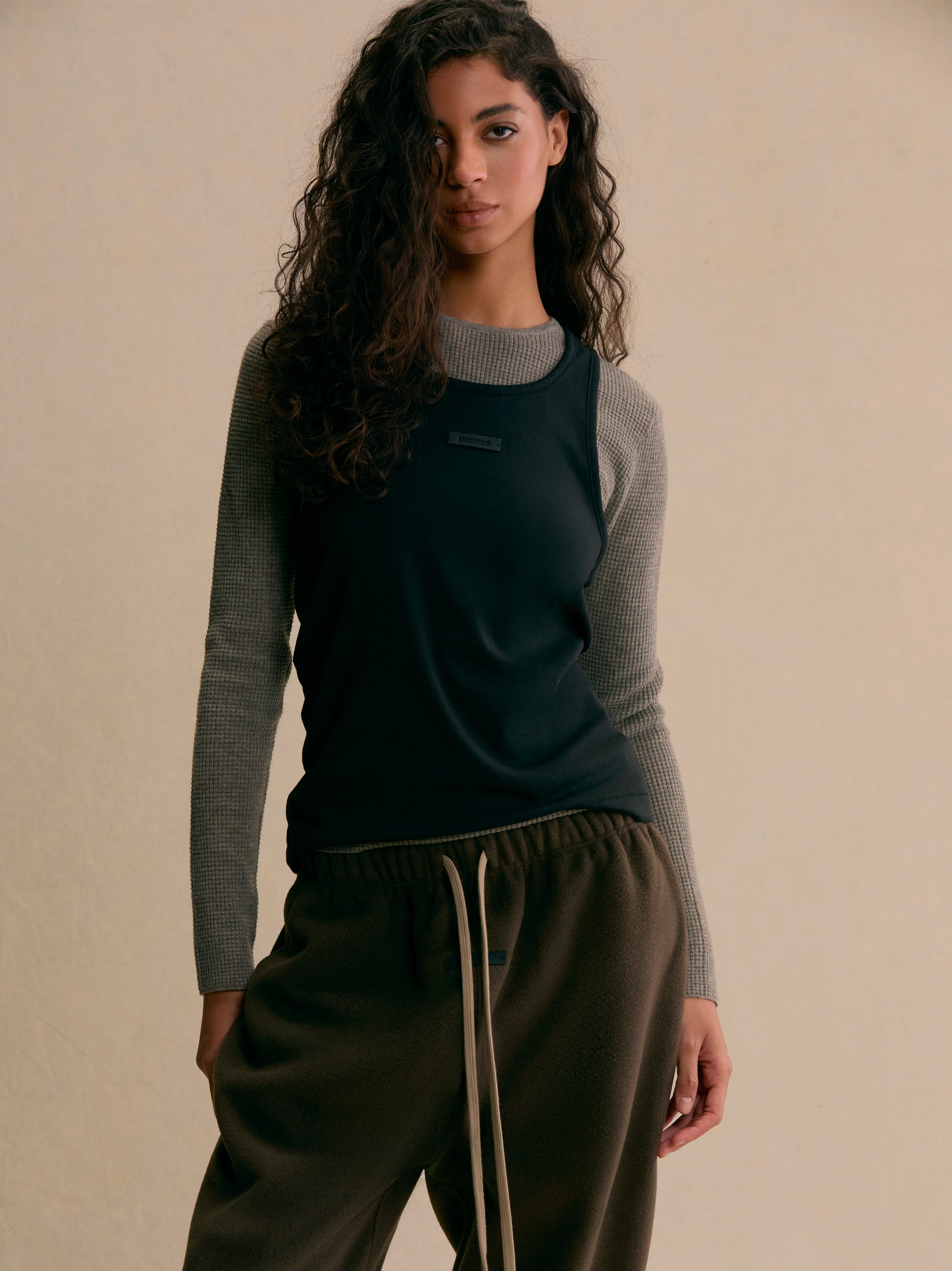 ESSENTIALS Women's Waffle Fitted Long Sleeve Sweater - view 3
