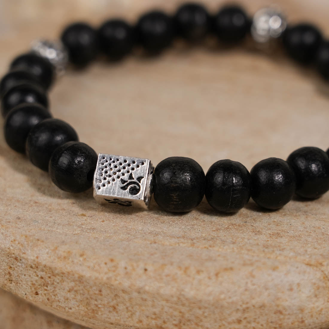 Prinjal Jewellers Ebony Karungali with Om Silver Beads Bracelet