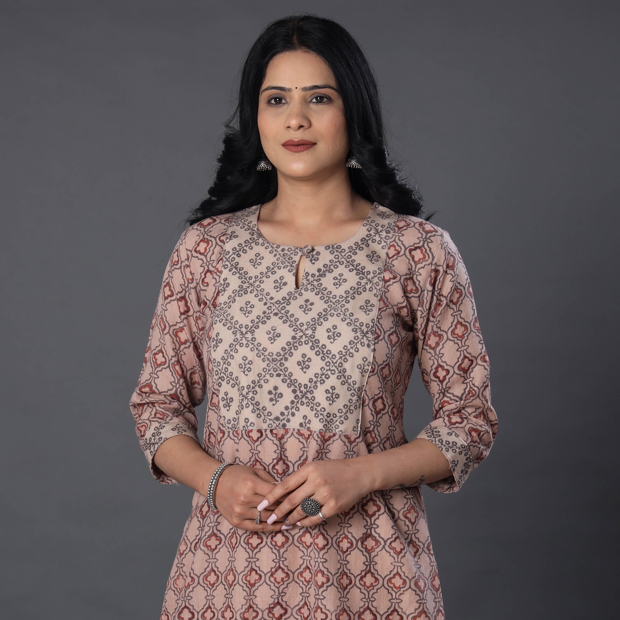 ITOKRI CASUALS Beige - Handwoven Wool Pedana Kalamkari Print Kurta