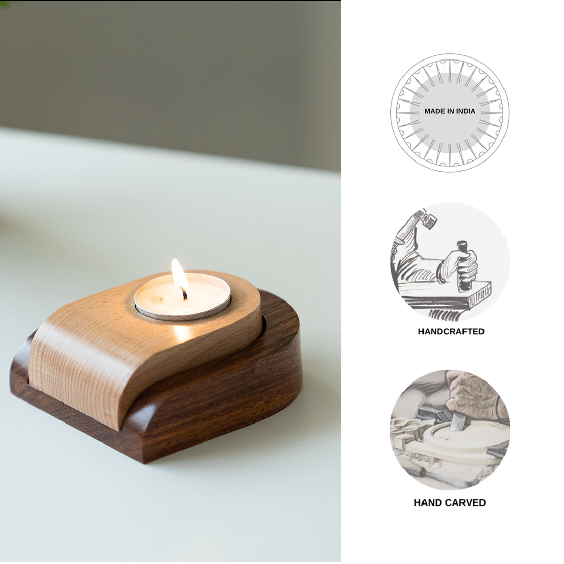 EXCLUSIVELANE 'Jugnu U' Wooden Tea Light Holder - view 5