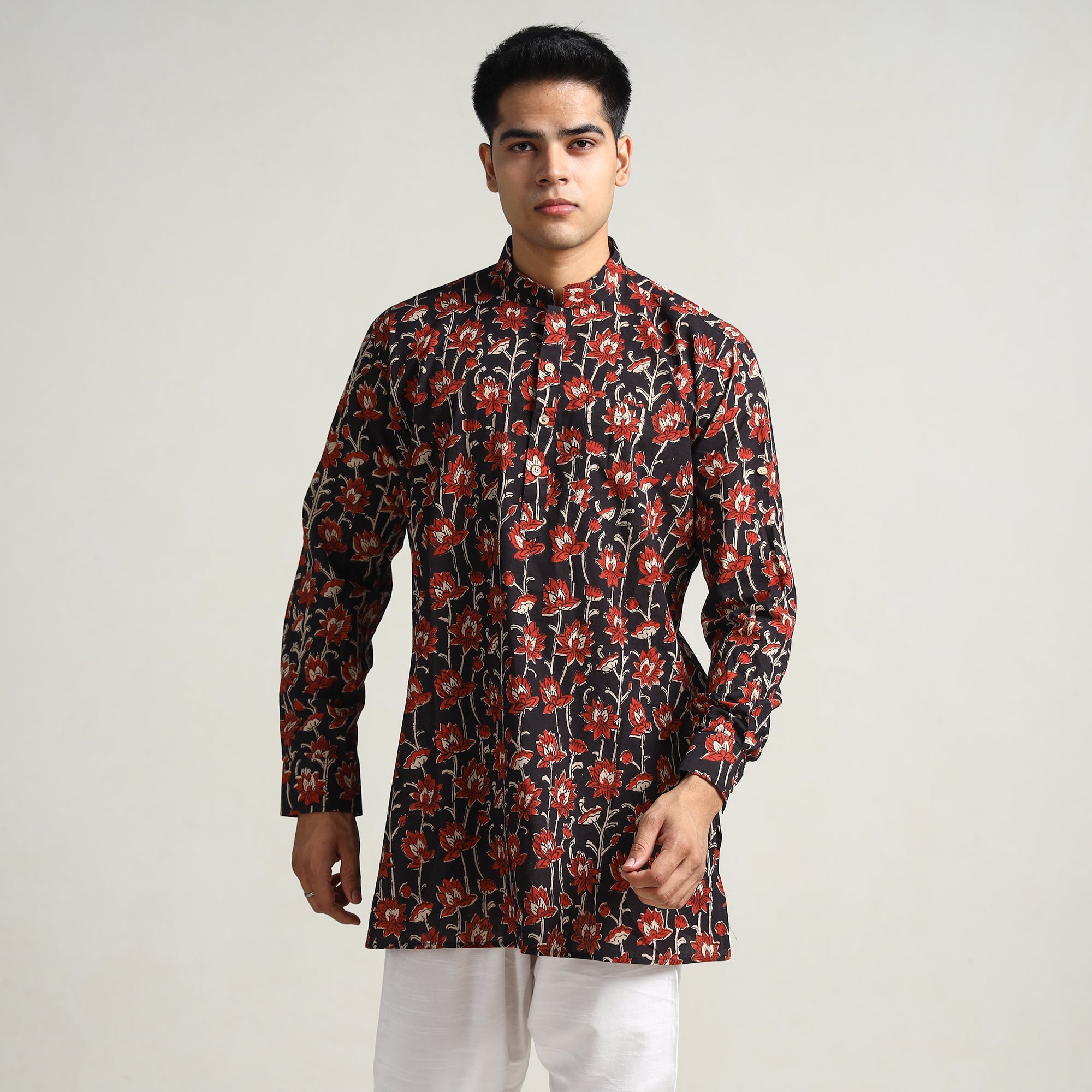 ITOKRI CASUALS Black - Bagru Block Printed Cotton Men Short Kurta 04 - view 3