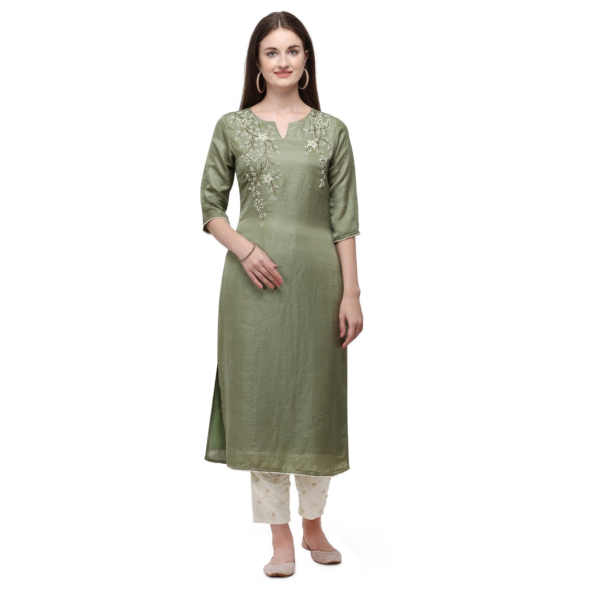 Green gemstones – BlackTree green-floral-pearl-embroidered-silk-partywear-suit-126174