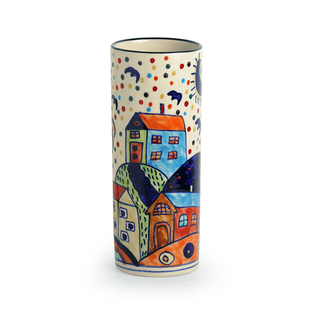 EXCLUSIVELANE 'The Hut Straight' Handpainted Ceramic Vase (8 Inch) - view 2