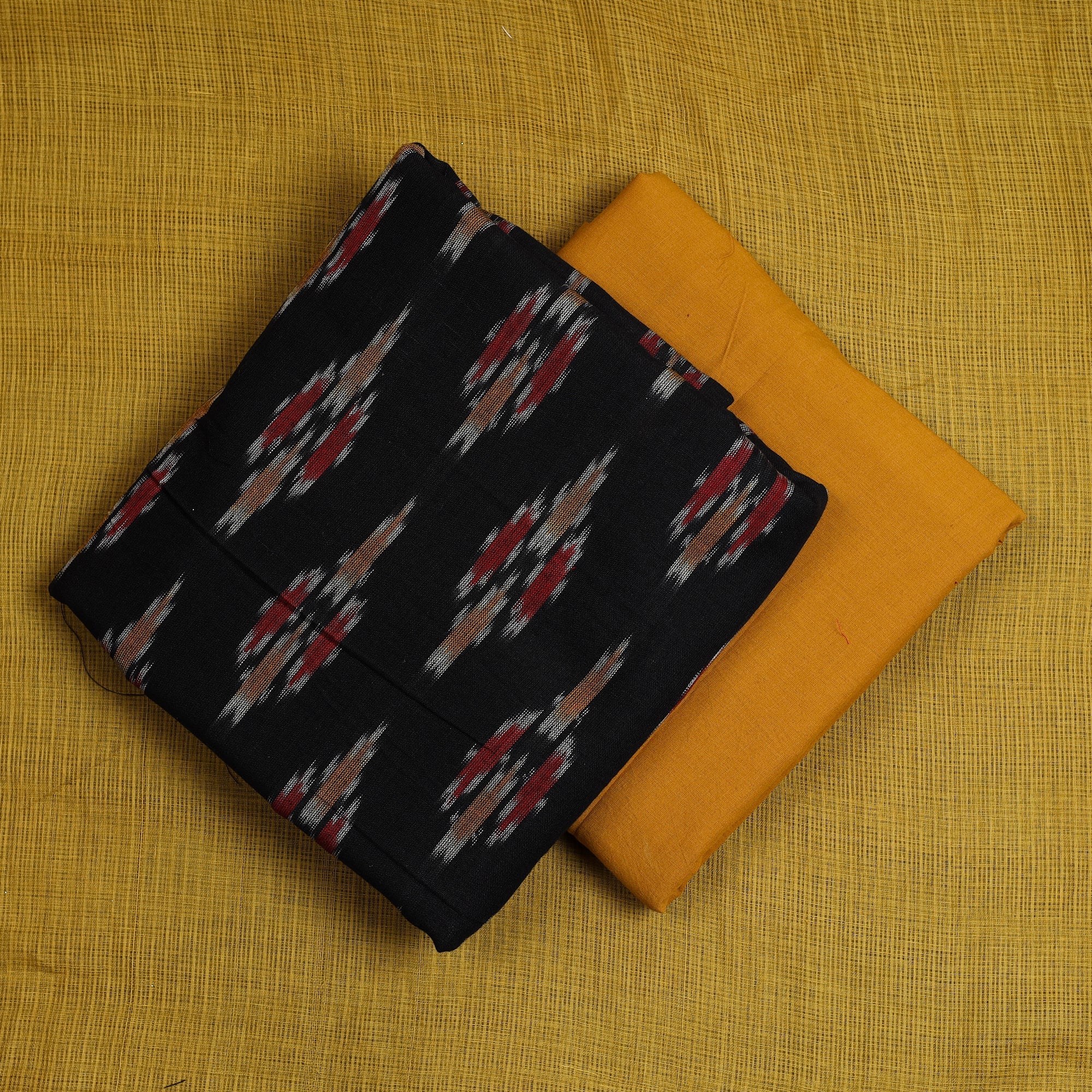 NOORI BAZAR Black - 3pc Cotton Pochampally Ikat Kurta with Plain Dupatta 10 - view 2