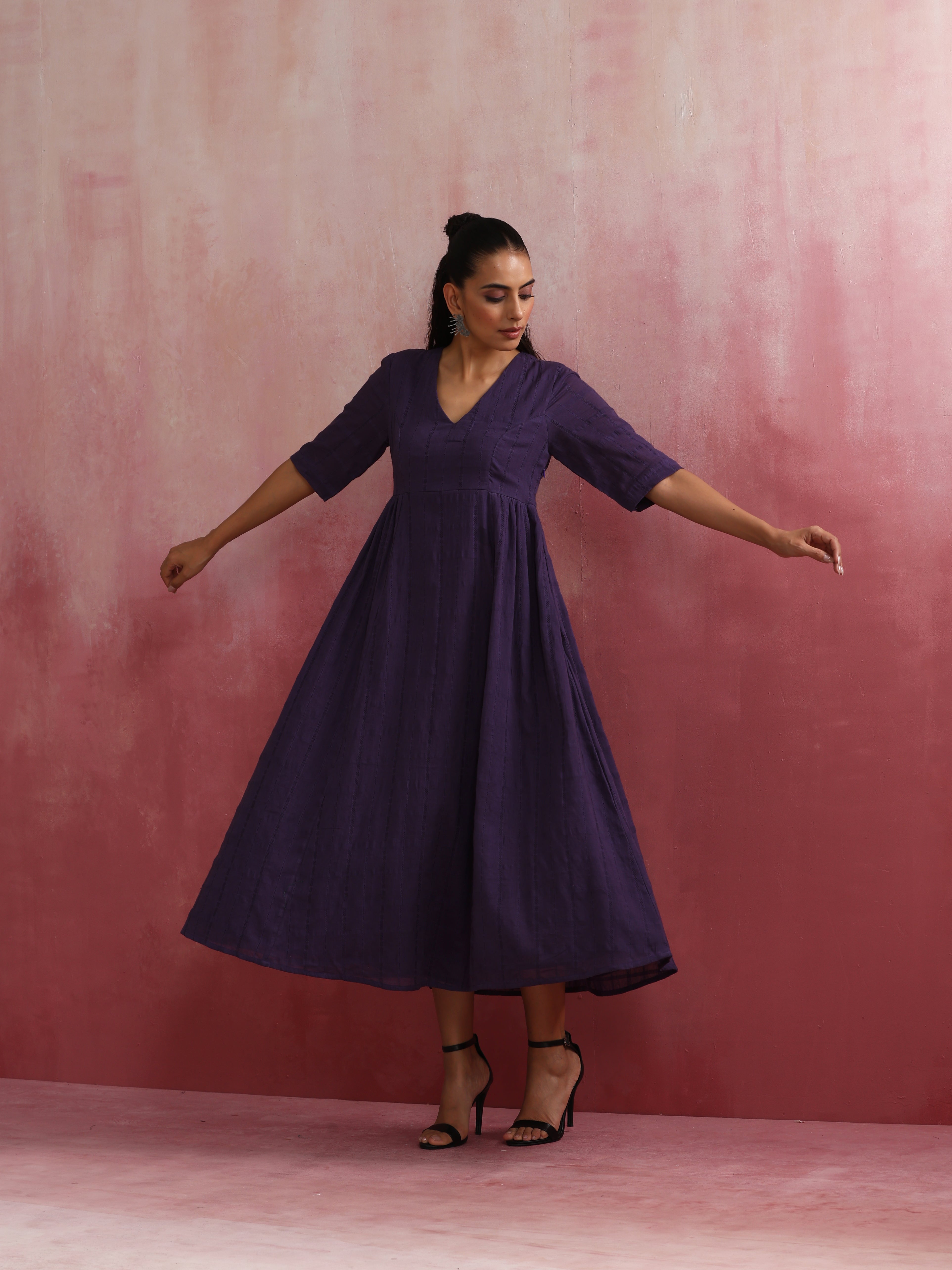 trueBrowns Purple Cotton Dobby Dress - view 2