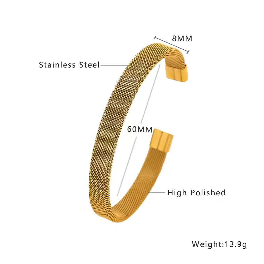 Branta Sleek Gold-Plated Mesh Cuff Bracelet For Men - view 5