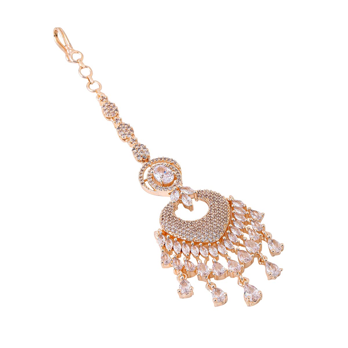 Yellow Chimes Mangtika for Women & Girls American Diamond Maang Tikka |Rose Gold Plated Chandbali Designed Maang Tikka for Women for Wedding | Birthda - view 4