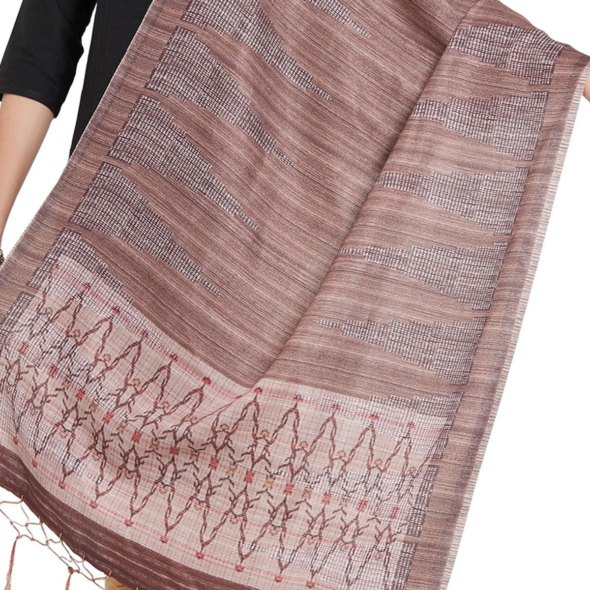 Peachmode Seller Flamboyant Light Brown Colored Casual Printed Pashmina Silk Dupatta - view 2