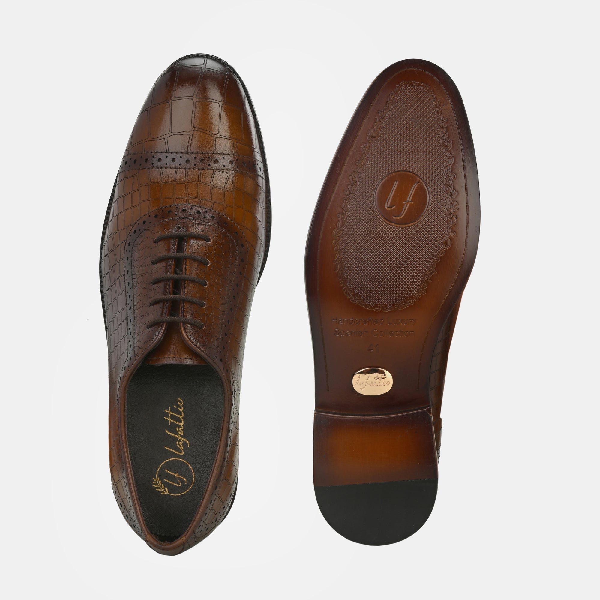 Tan Laser Engraved Semi-Brogues by Lafattio - view 3