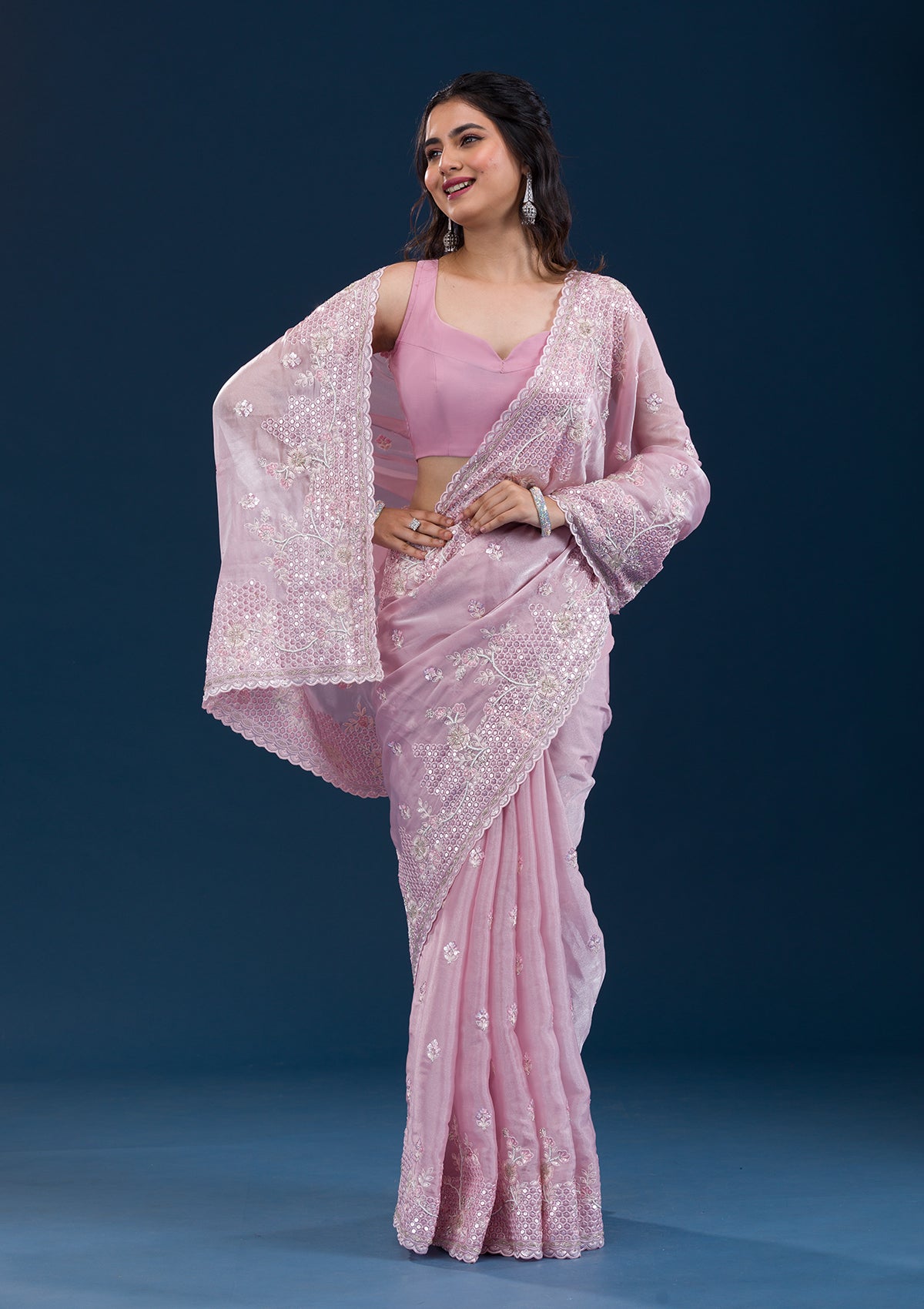 Koskii Onion Pink Sequins Tissue Saree – Women's - view 5