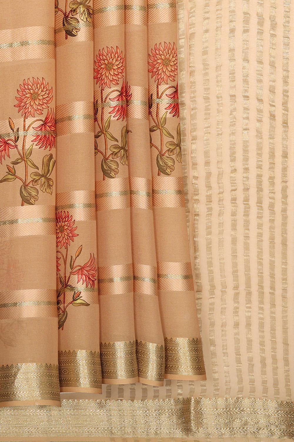 Kalanjali Crepe Classy Beige Saree – Women's