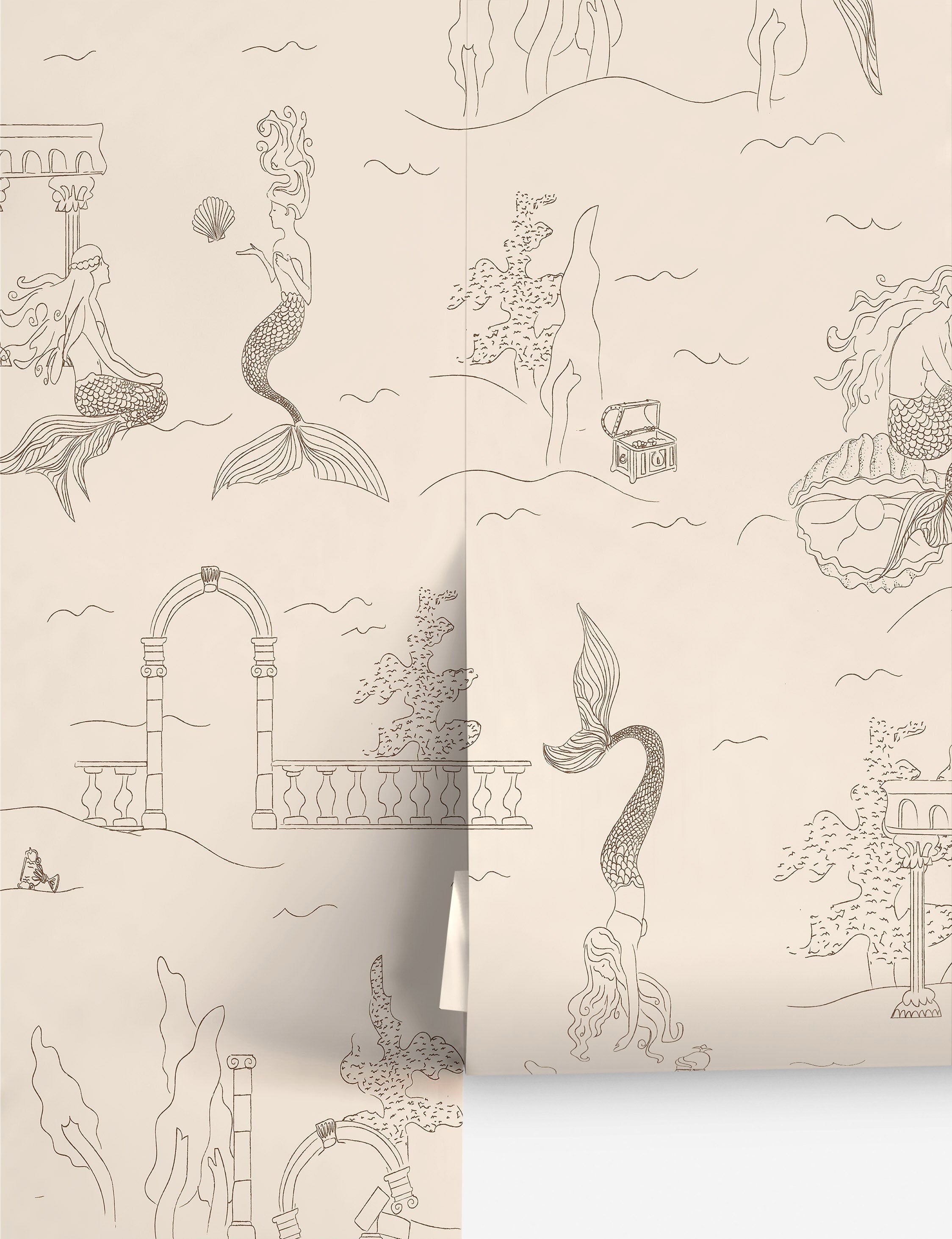 Lulu and Georgia Mermaid Toile Wallpaper by Sarah Sherman Samuel