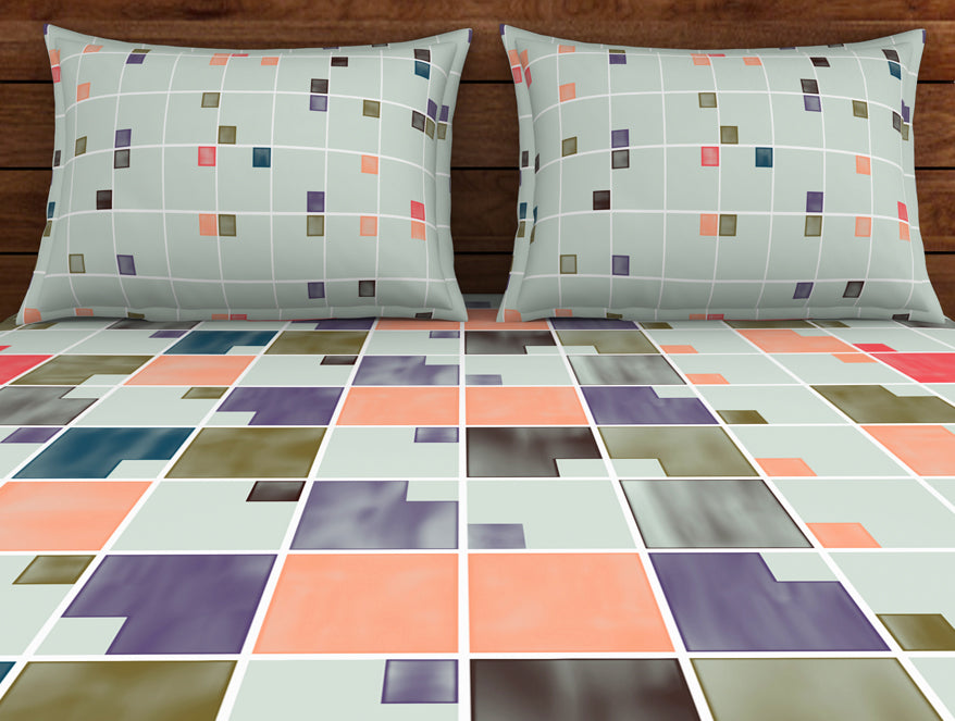 Spaces India Geometric Fairest Jade - Light Green 100% Cotton Double Bedsheet - Color Block By Spaces - view 4