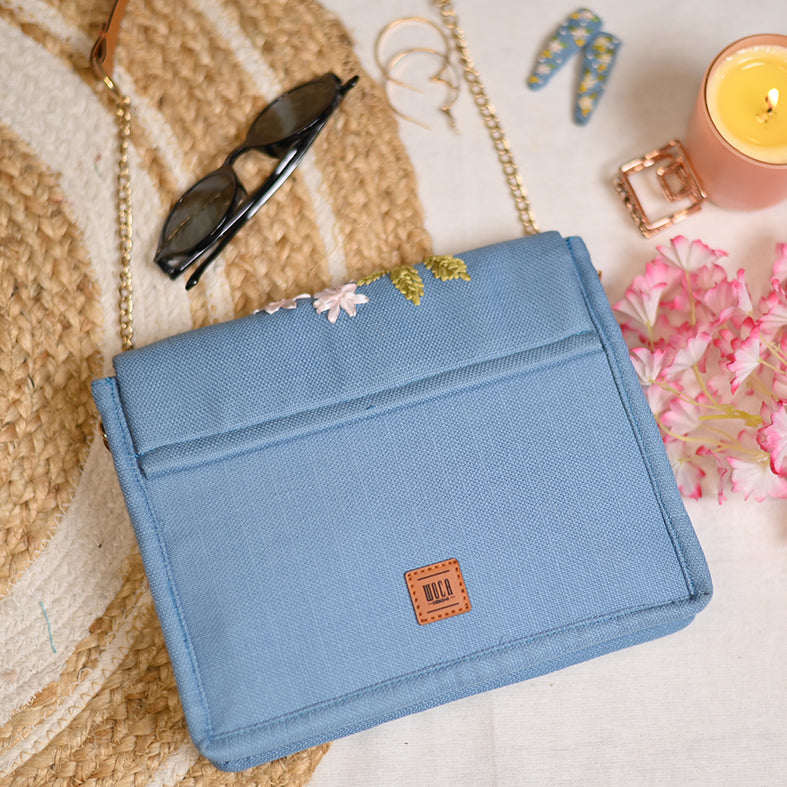 WOCA DESIGNS Blue - Drizzle Stitch Hand Embroidery Canvas Clutch/Sling Bag - view 2