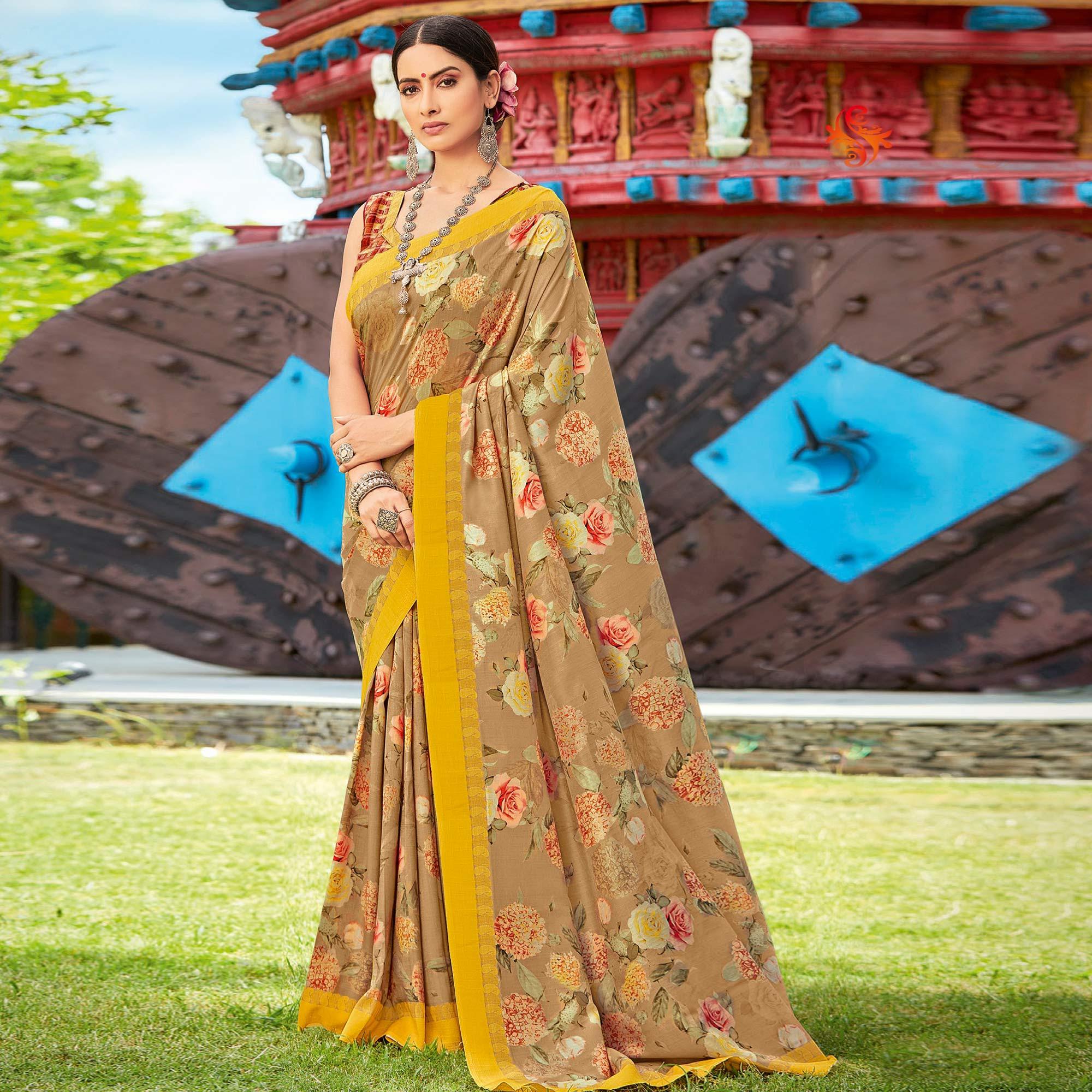Peachmode Multicolor Casual Wear Printed Silk Saree